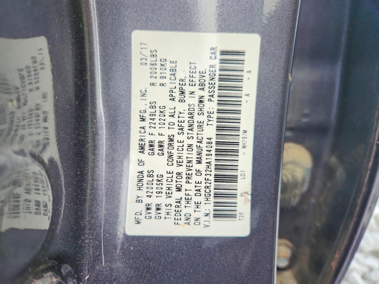 2017 Honda Accord Lx Gray vin: 1HGCR2F32HA194084