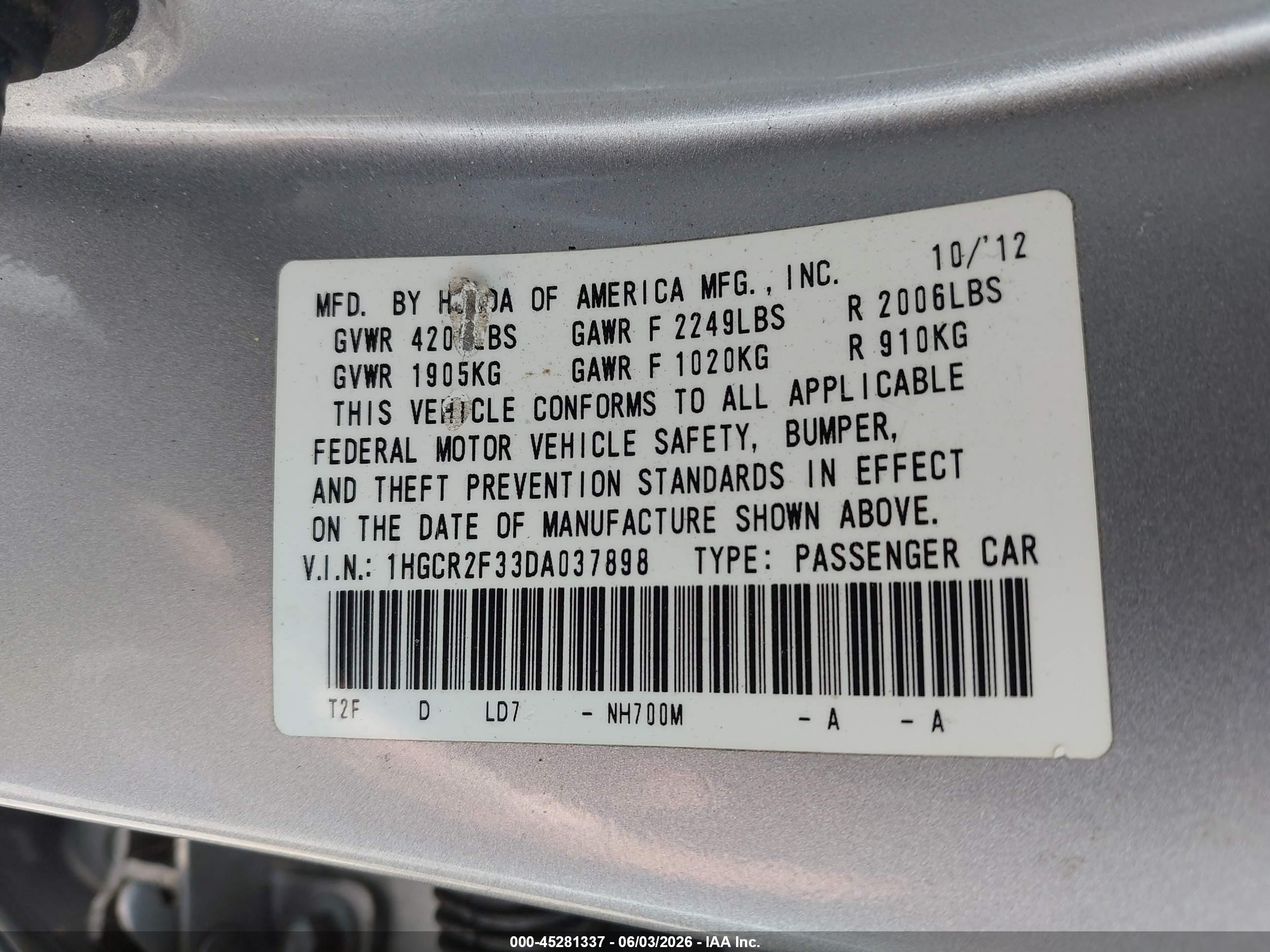2013 Honda Accord Lx Silver vin: 1HGCR2F33DA037898