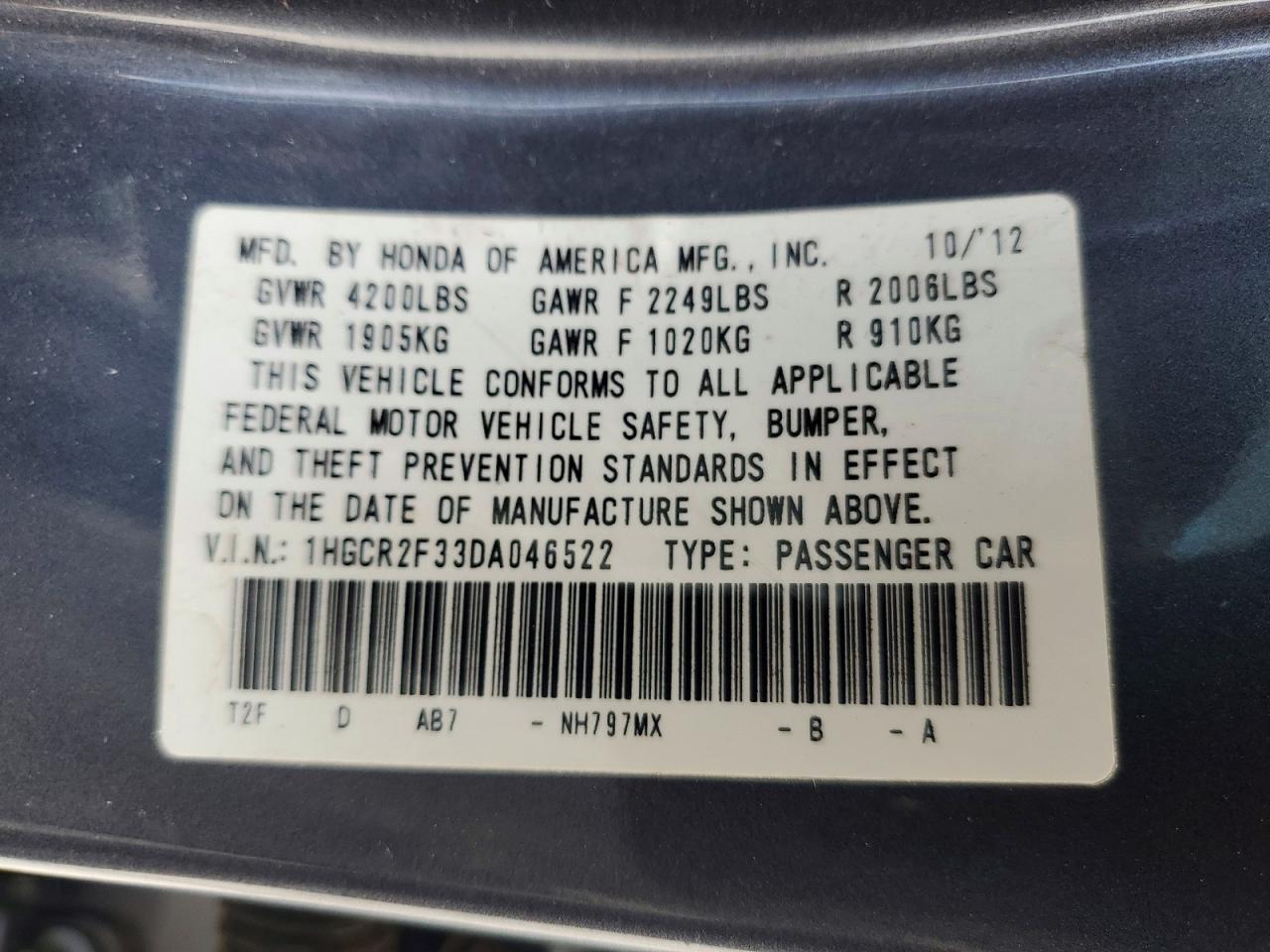 2013 Honda Accord Lx Gray vin: 1HGCR2F33DA046522