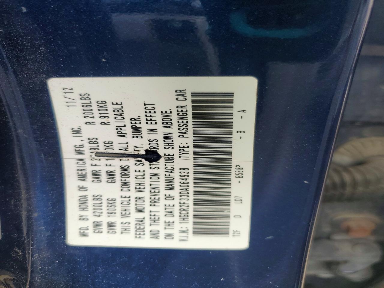 2013 Honda Accord Lx Blue vin: 1HGCR2F33DA064938