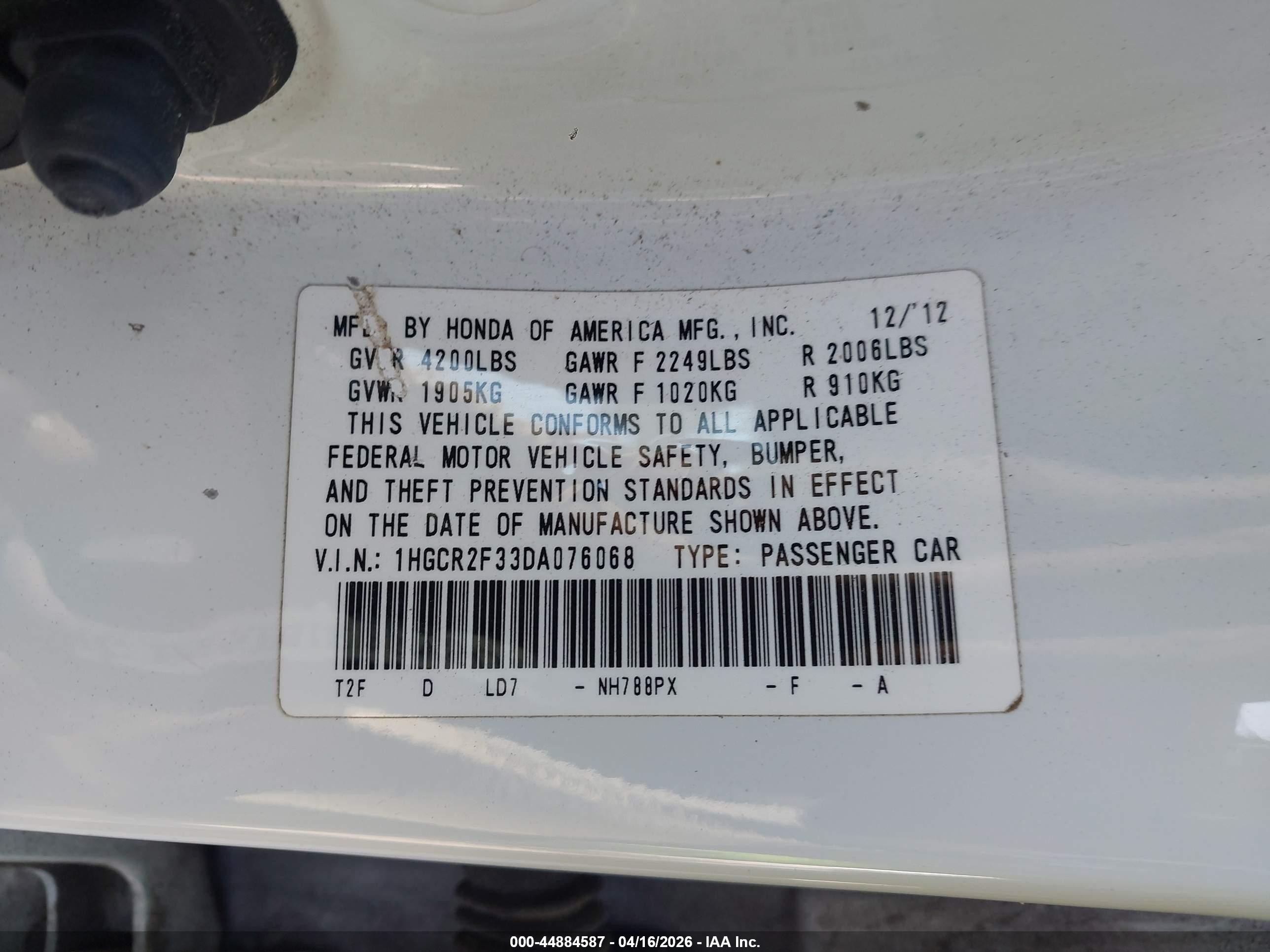 2013 Honda Accord Lx White vin: 1HGCR2F33DA076068