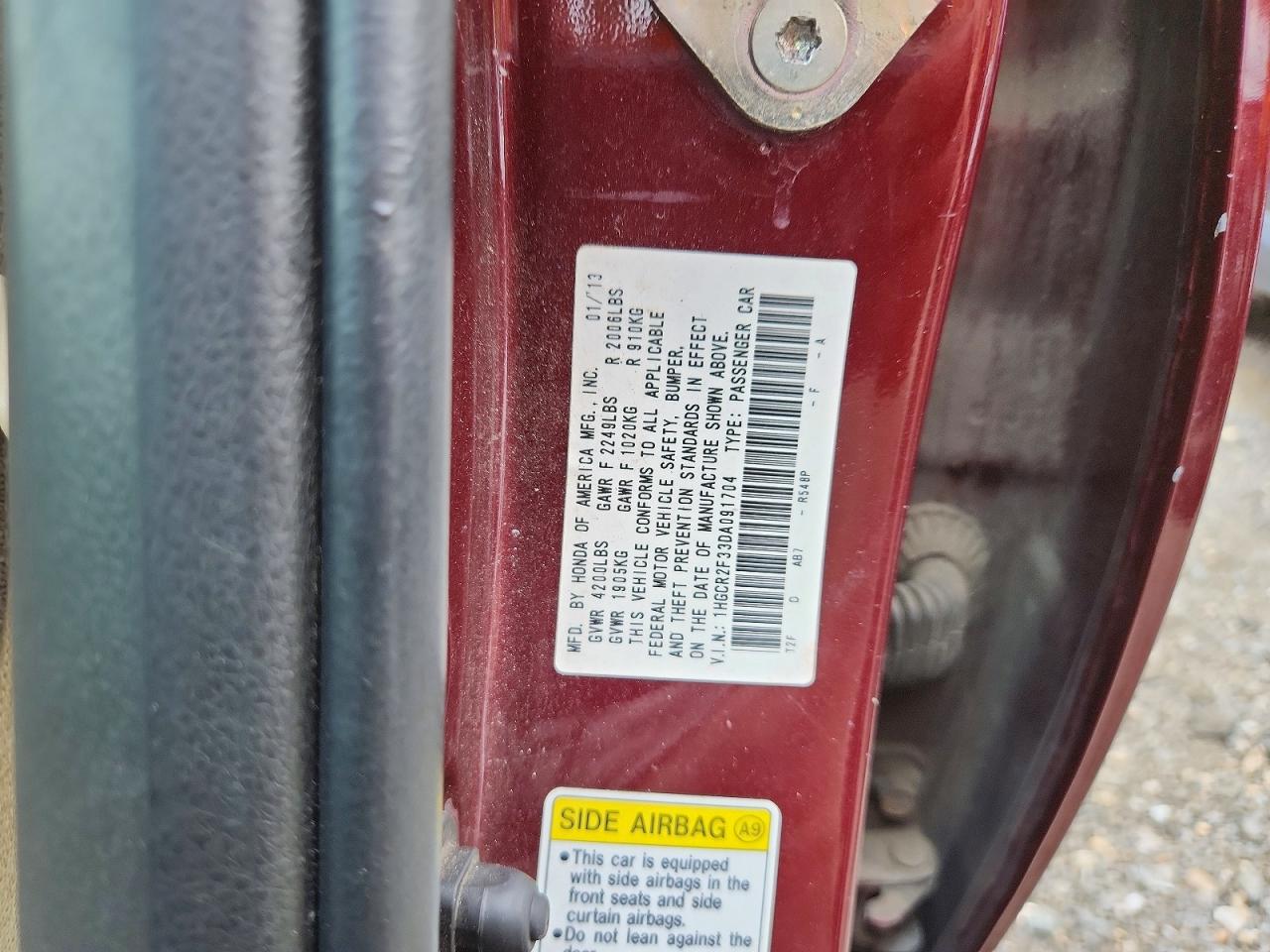 2013 Honda Accord Lx Burgundy vin: 1HGCR2F33DA091704