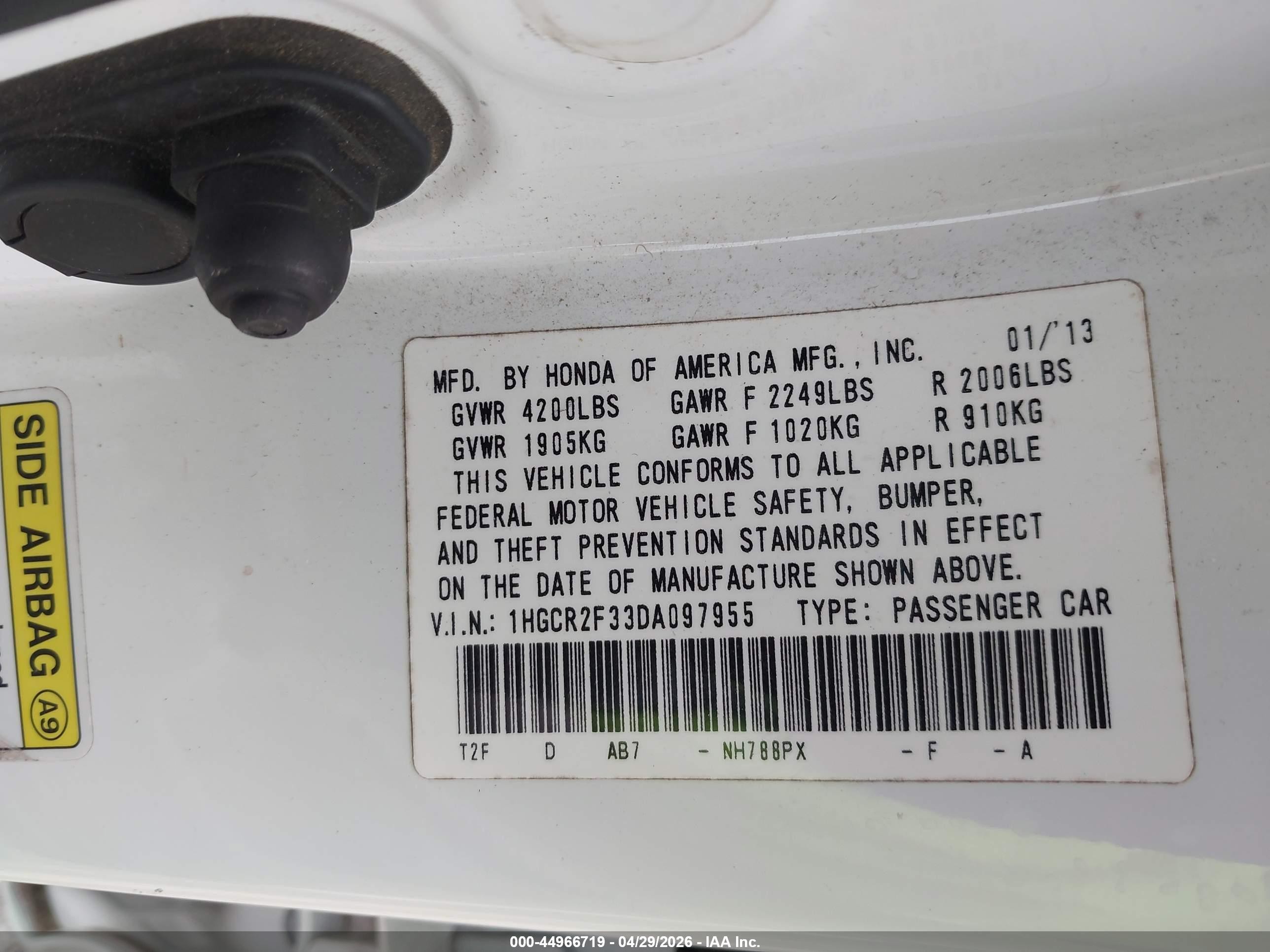 2013 Honda Accord Lx White vin: 1HGCR2F33DA097955