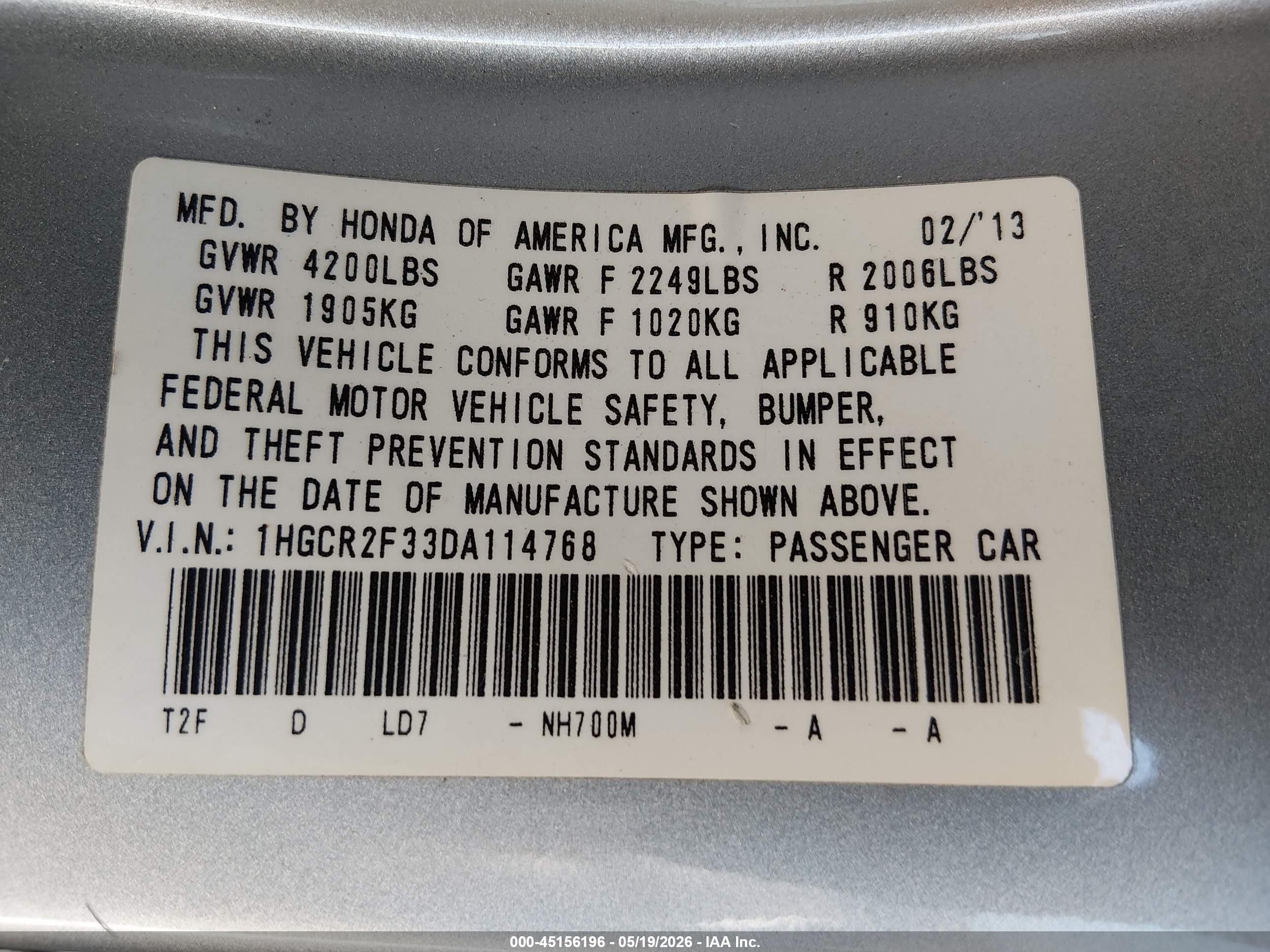 2013 Honda Accord Lx Silver vin: 1HGCR2F33DA114768