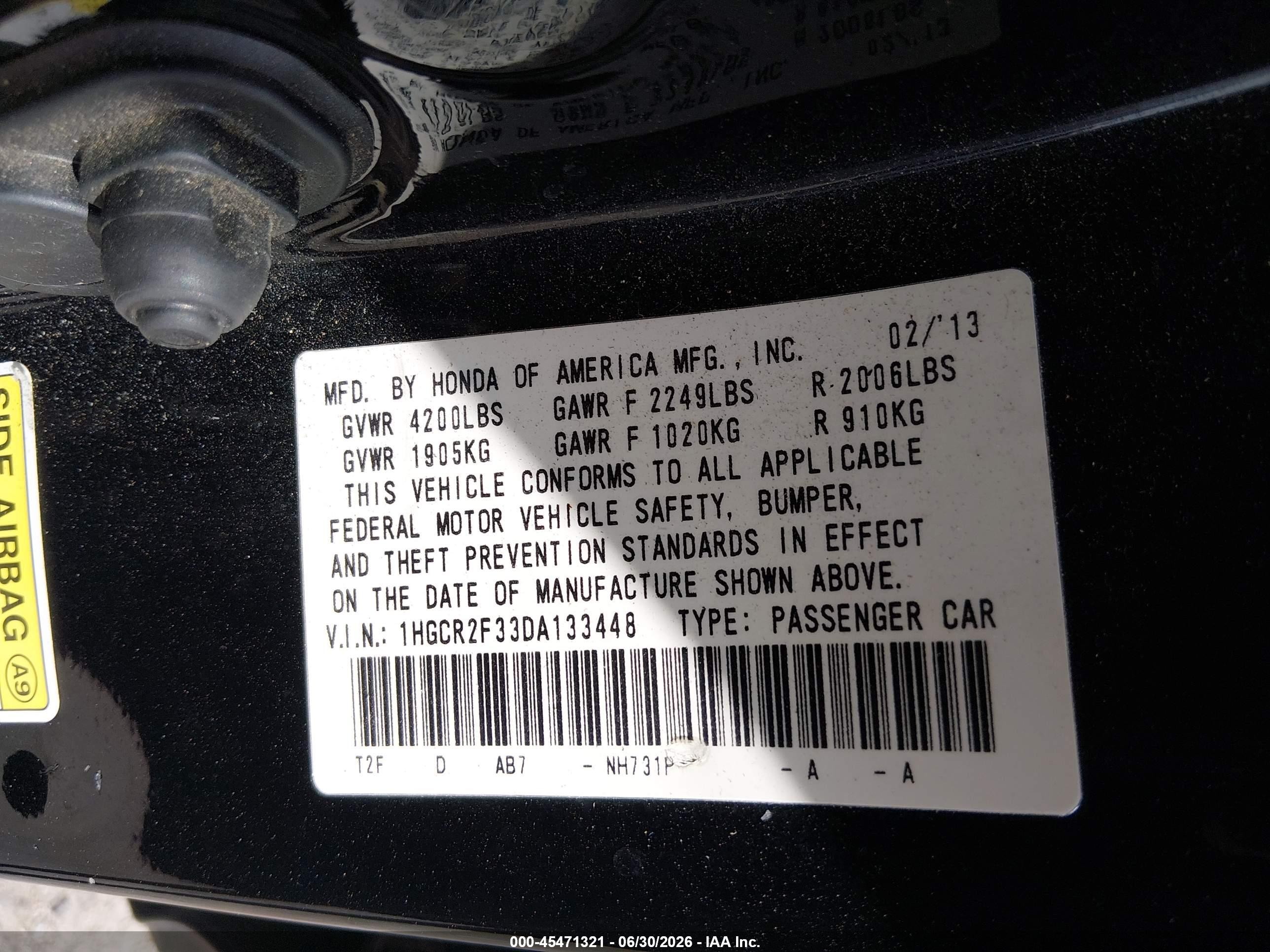 2013 Honda Accord Lx Black vin: 1HGCR2F33DA133448