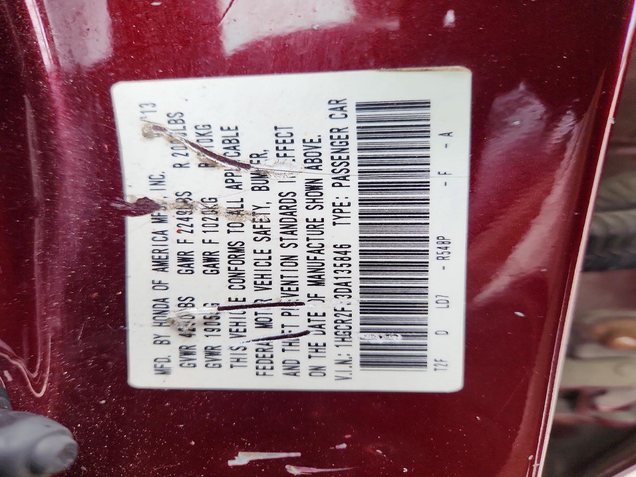 2013 Honda Accord Lx Burgundy vin: 1HGCR2F33DA135846