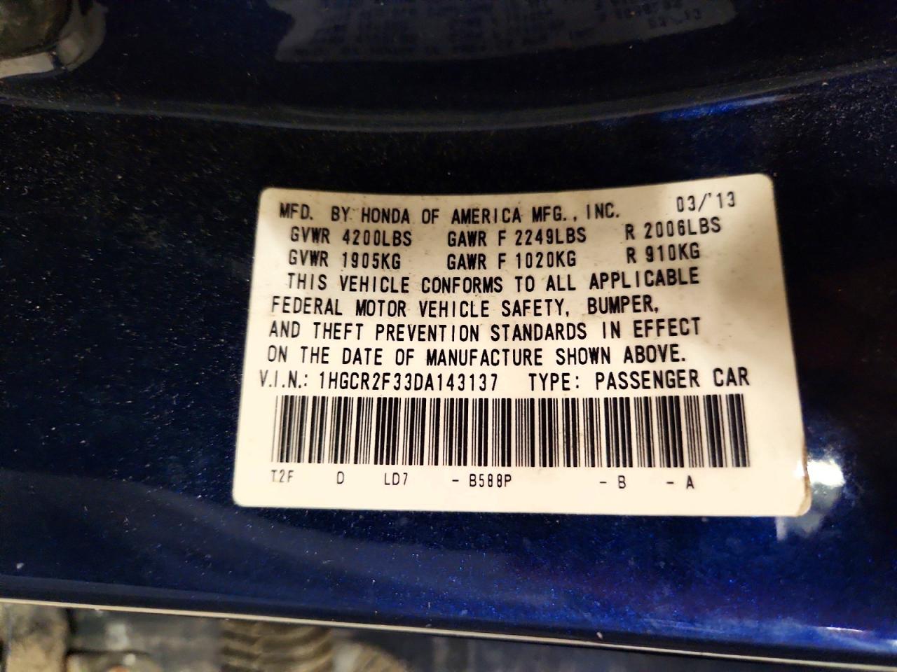 2013 Honda Accord Lx Blue vin: 1HGCR2F33DA143137