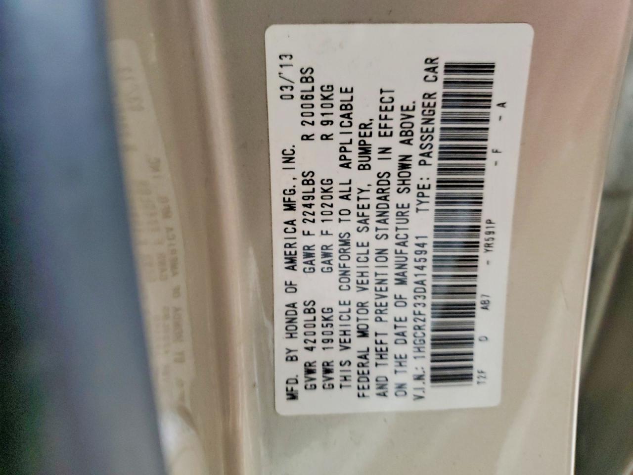 2013 Honda Accord Lx Beige vin: 1HGCR2F33DA145941