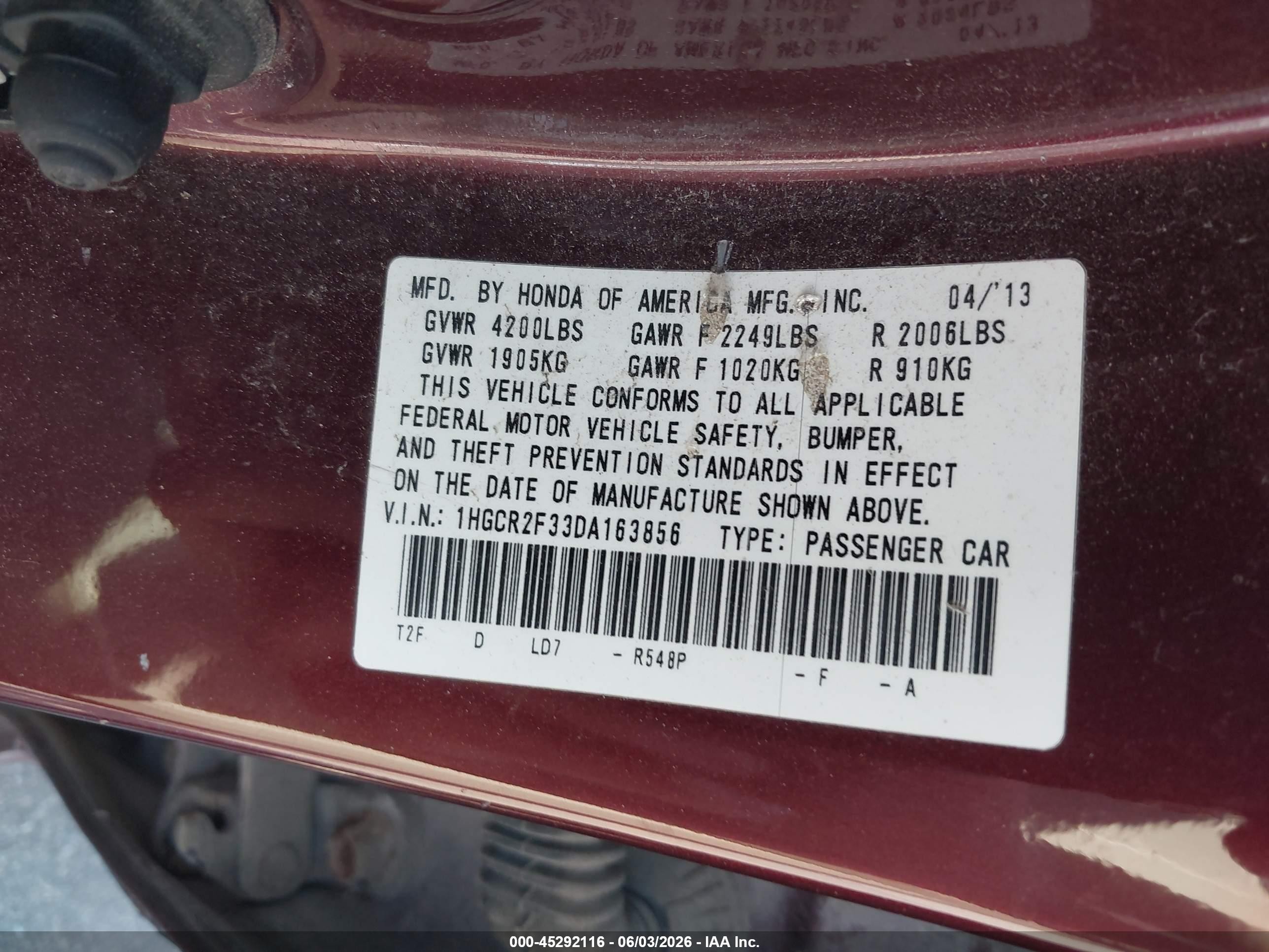 2013 Honda Accord Lx Maroon vin: 1HGCR2F33DA163856