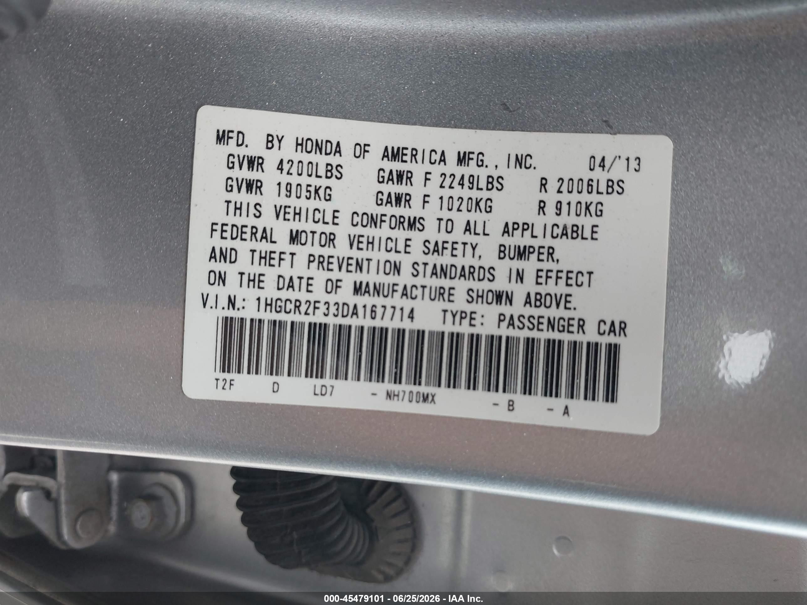 2013 Honda Accord Lx Silver vin: 1HGCR2F33DA167714