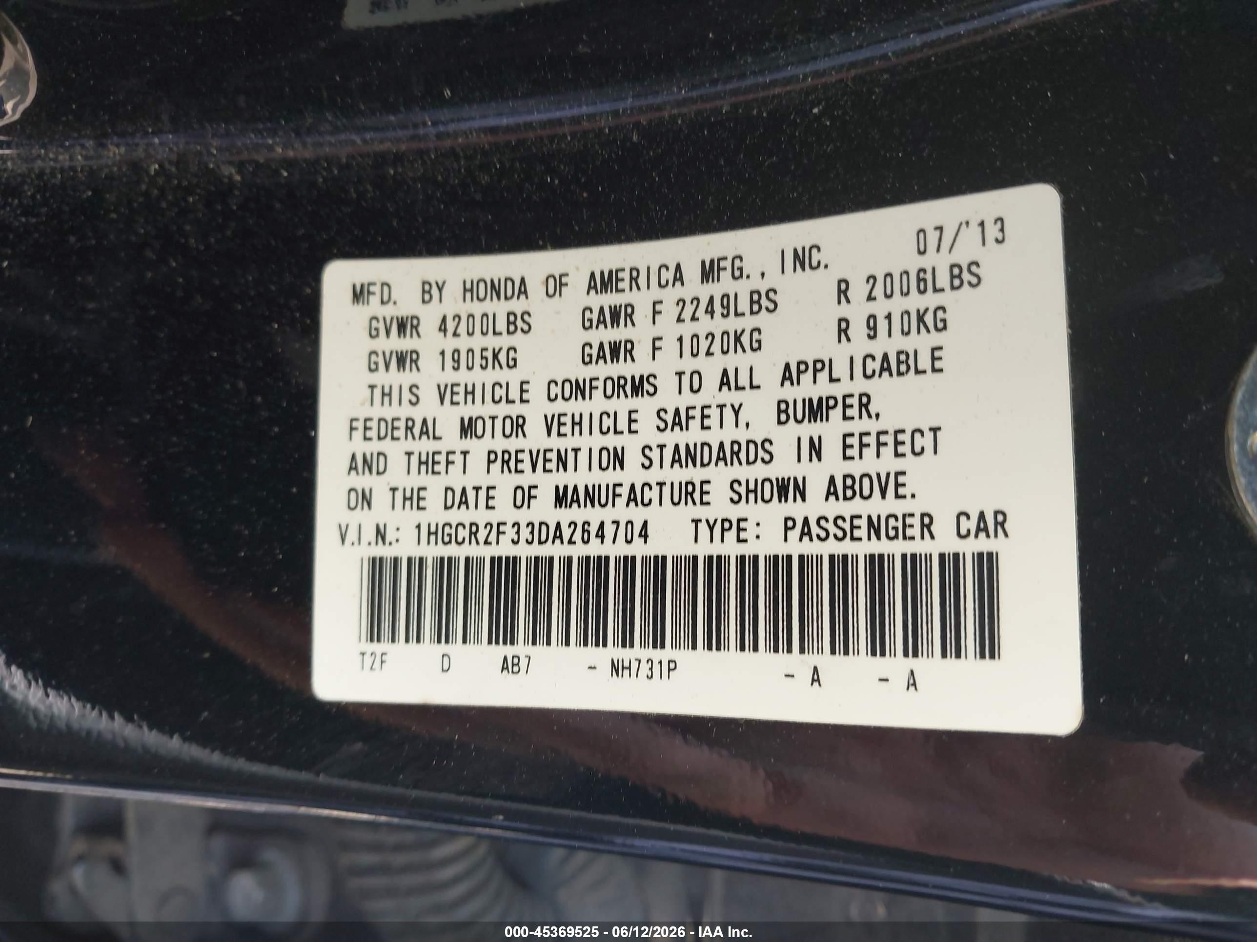2013 Honda Accord Lx Black vin: 1HGCR2F33DA264704
