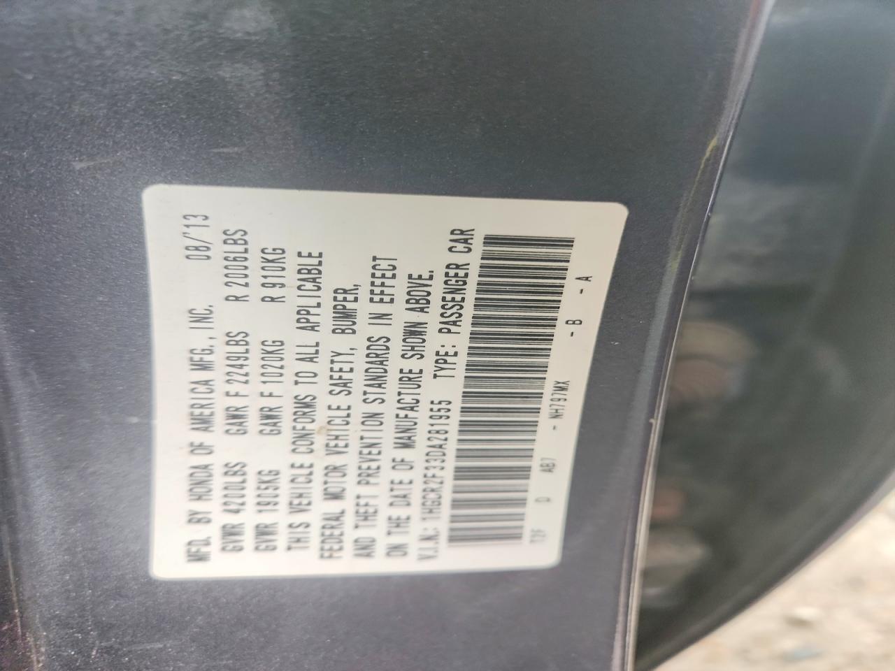 2013 Honda Accord Lx Gray vin: 1HGCR2F33DA281955