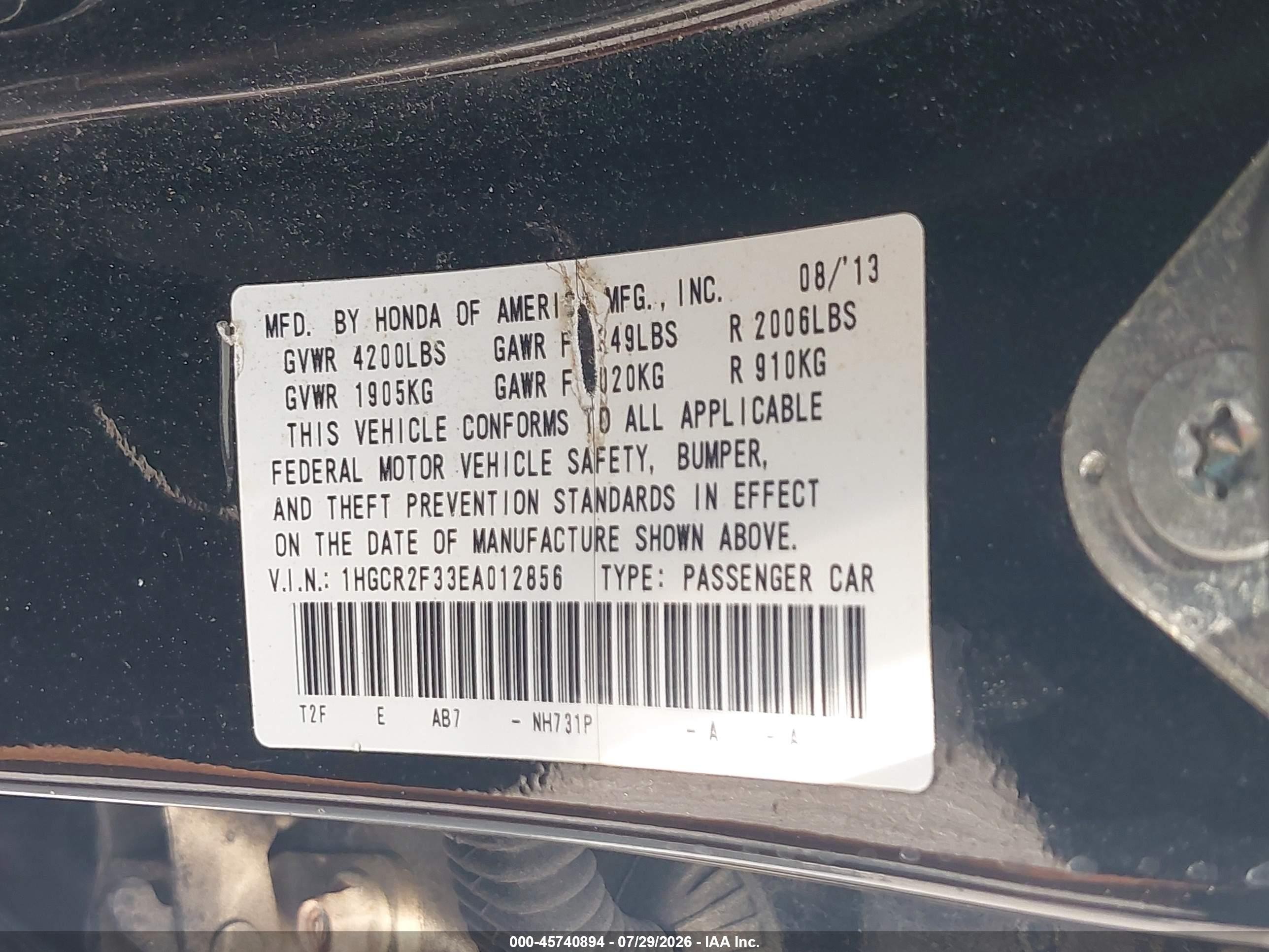 2014 Honda Accord Lx Черный vin: 1HGCR2F33EA012856