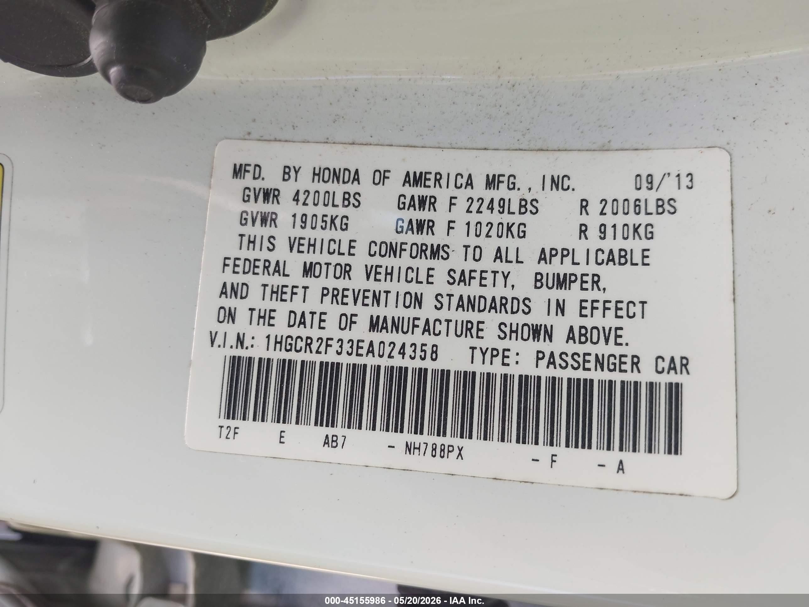 2014 Honda Accord Lx White vin: 1HGCR2F33EA024358