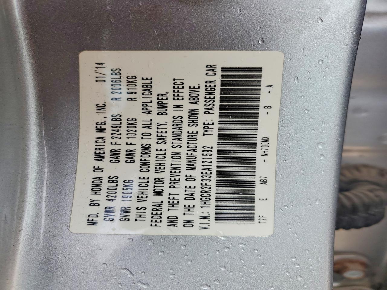 2014 Honda Accord Lx Silver vin: 1HGCR2F33EA121592