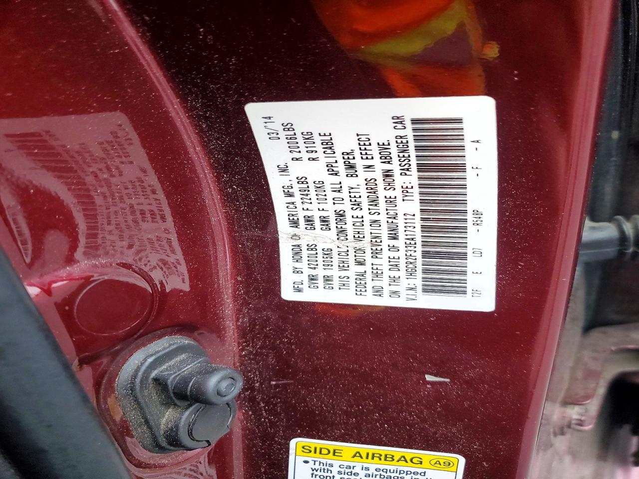 2014 Honda Accord Lx Burgundy vin: 1HGCR2F33EA173112