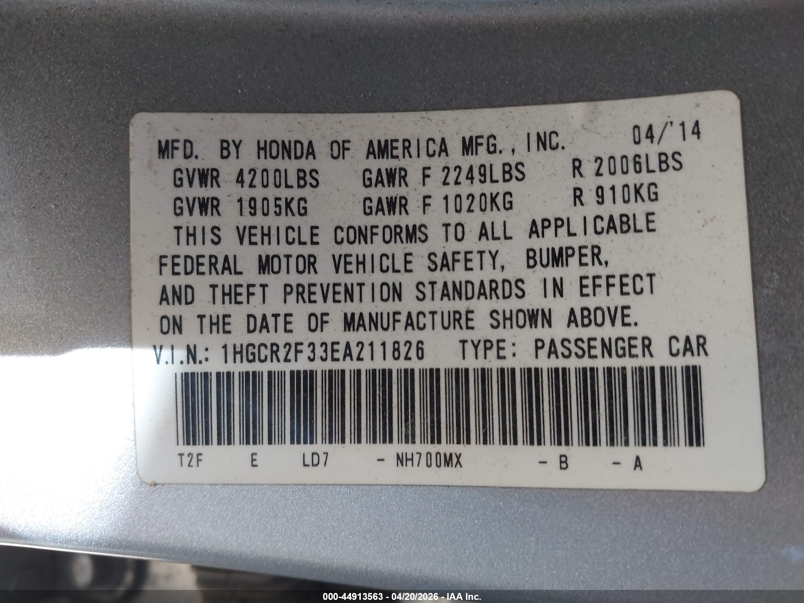 2014 Honda Accord Lx Silver vin: 1HGCR2F33EA211826