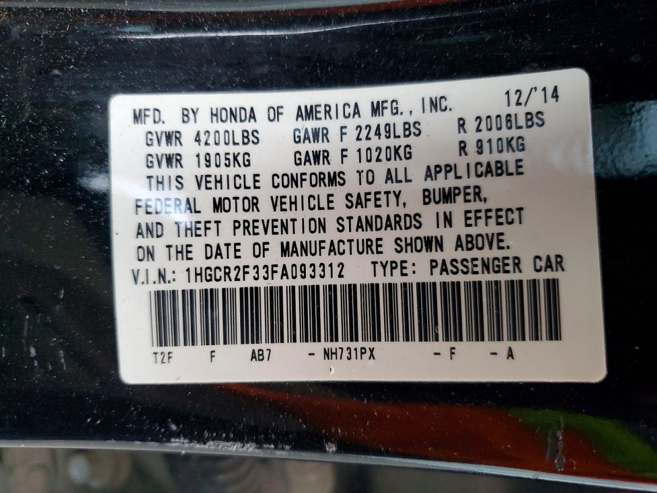 2015 Honda Accord Lx Black vin: 1HGCR2F33FA093312