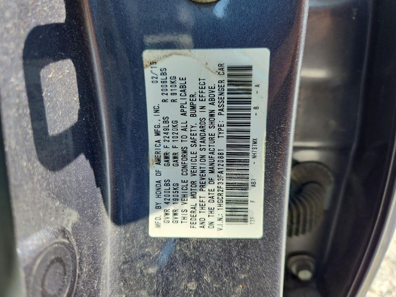 2015 Honda Accord Lx Gray vin: 1HGCR2F33FA120881
