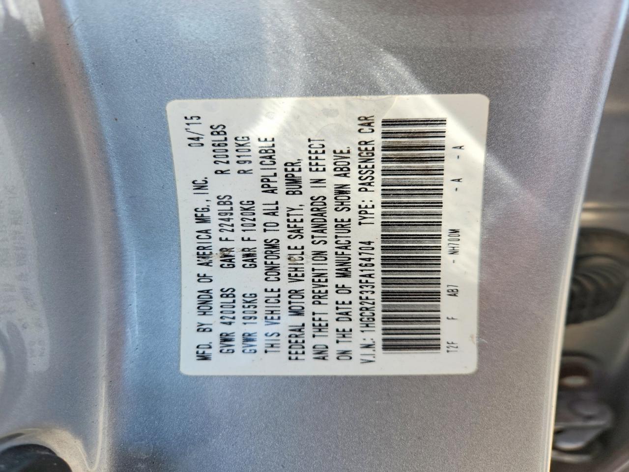 2015 Honda Accord Lx Silver vin: 1HGCR2F33FA164704