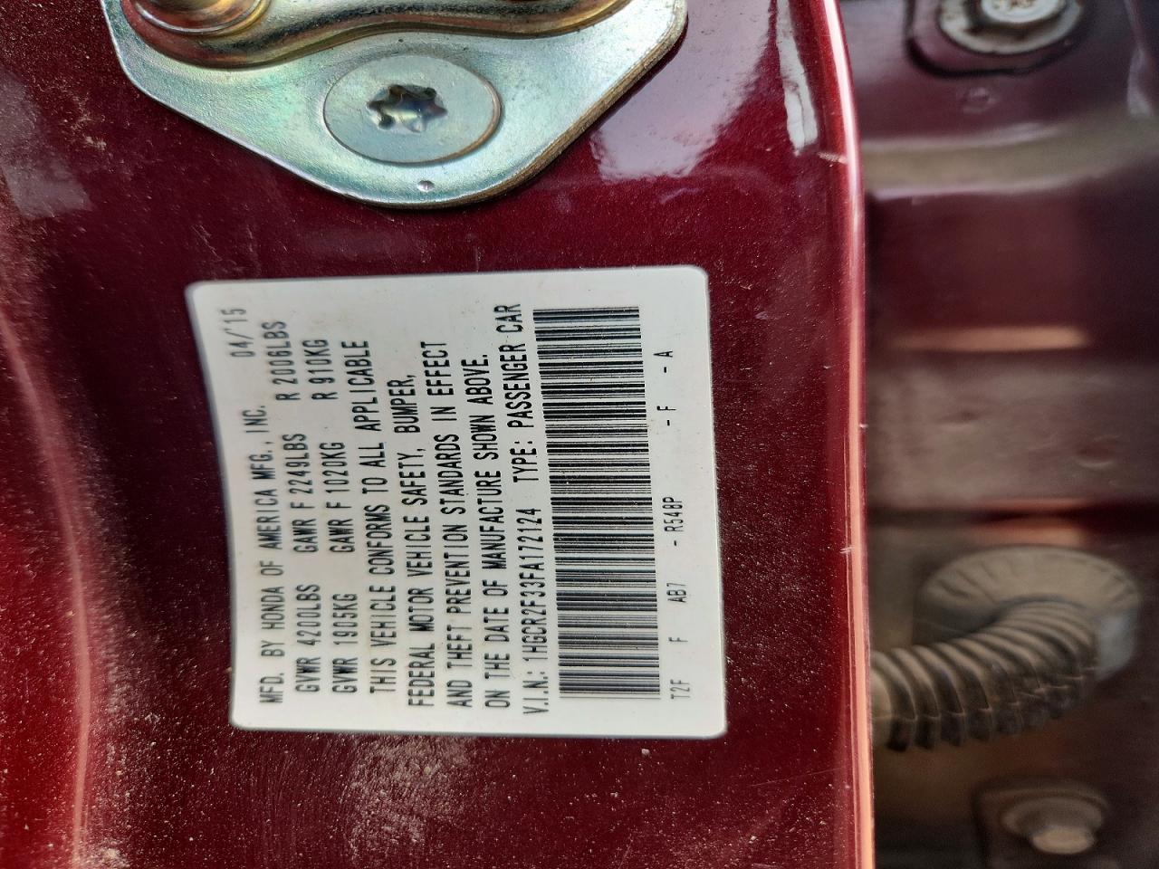 2015 Honda Accord Lx Purple vin: 1HGCR2F33FA172124