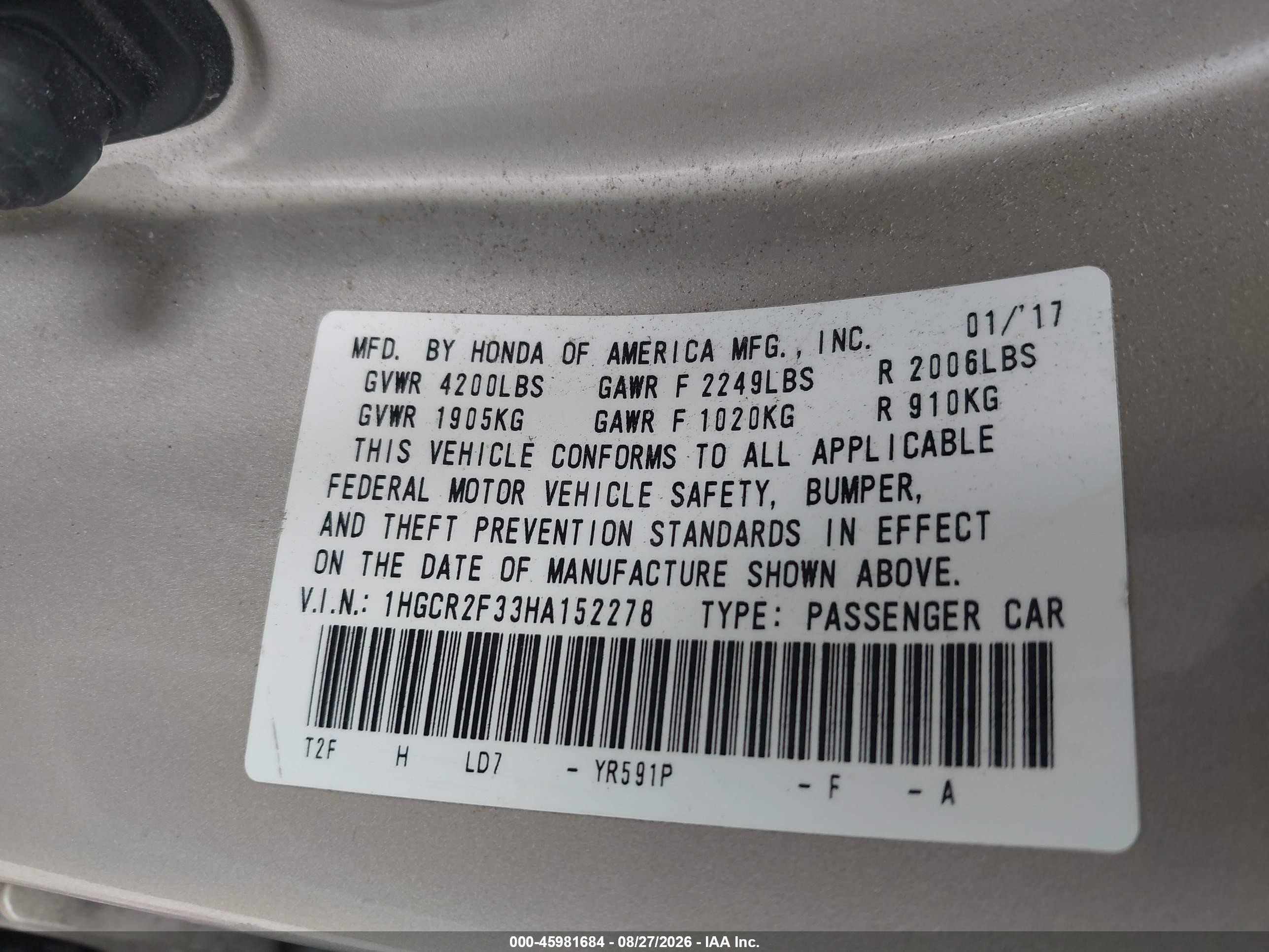 2017 Honda Accord Lx Золотой vin: 1HGCR2F33HA152278