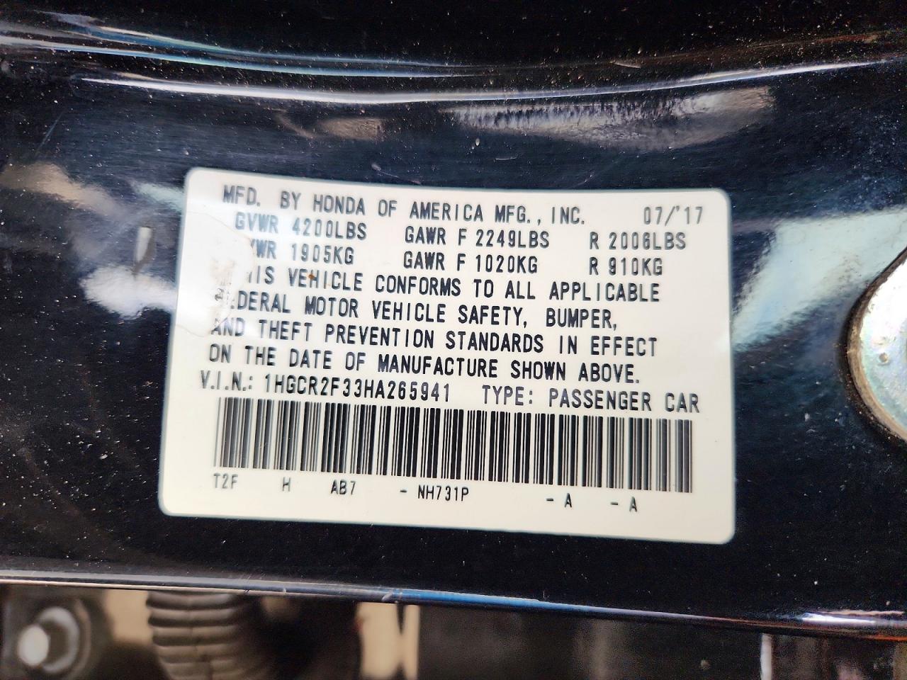 2017 Honda Accord Lx Black vin: 1HGCR2F33HA265941