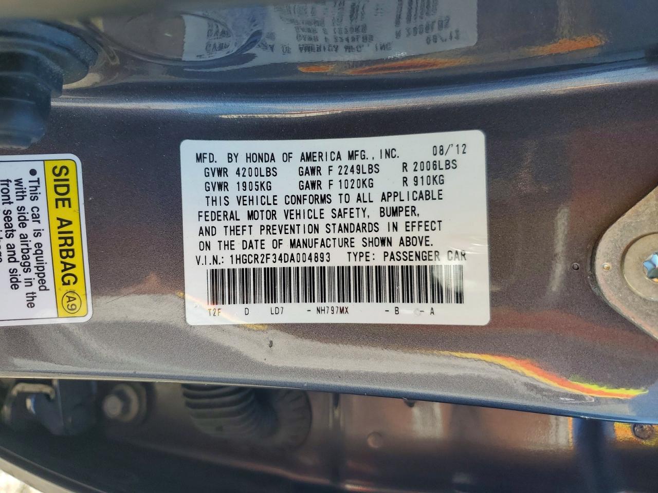 2013 Honda Accord Lx Charcoal vin: 1HGCR2F34DA004893