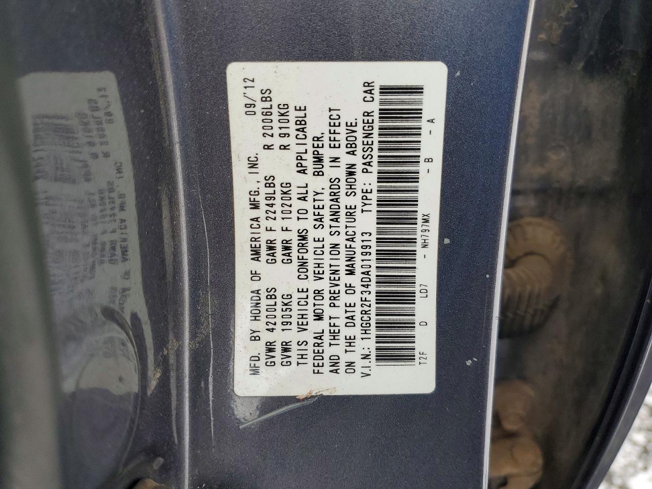 2013 Honda Accord Lx Gray vin: 1HGCR2F34DA019913