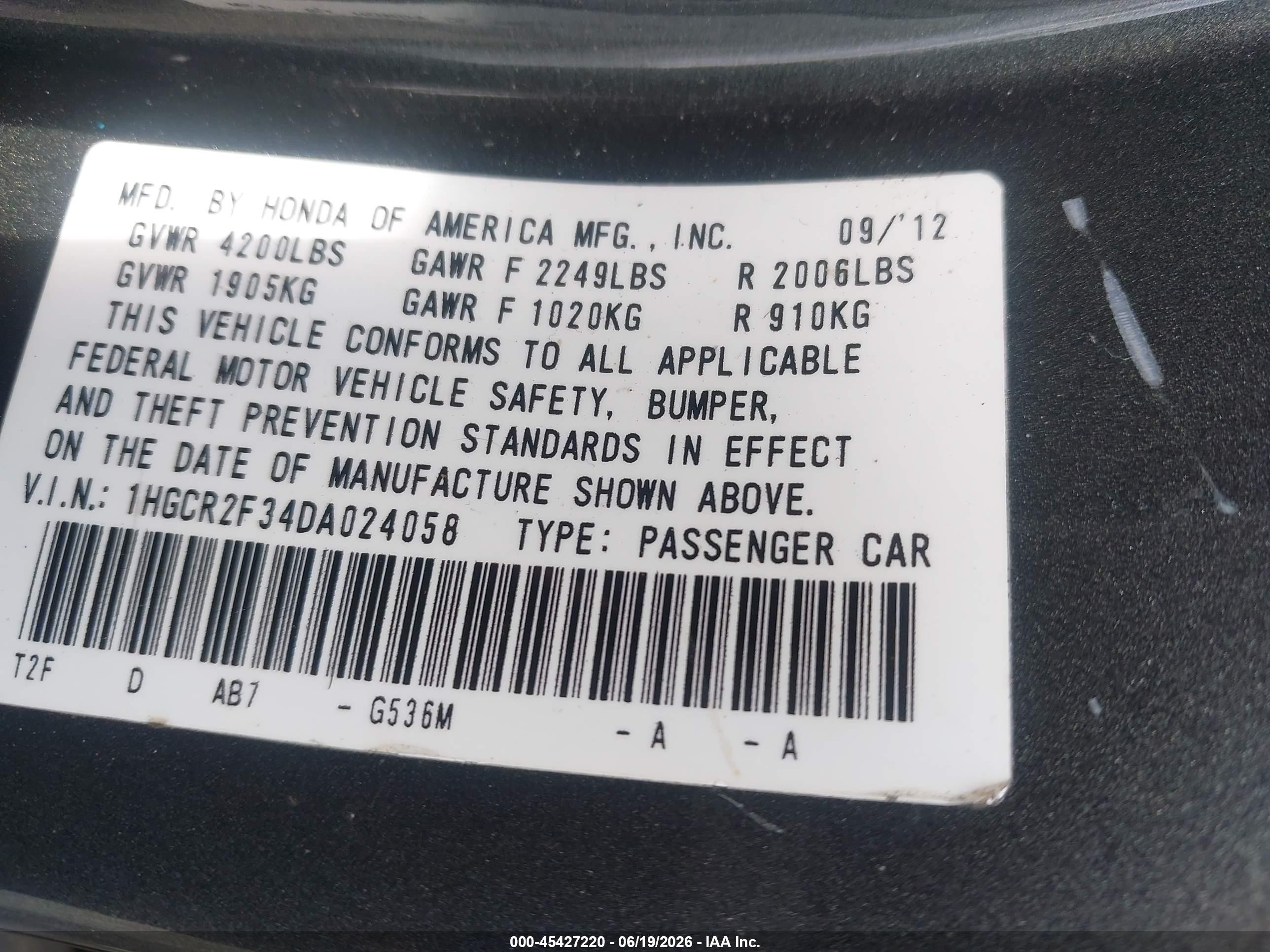 2013 Honda Accord Lx Gray vin: 1HGCR2F34DA024058