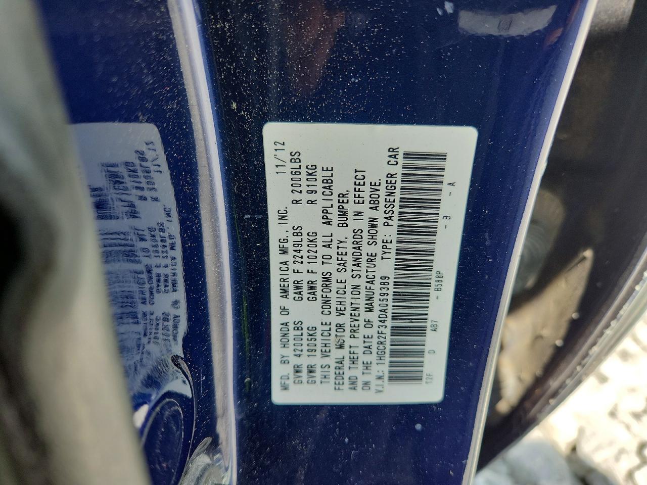 2013 Honda Accord Lx Blue vin: 1HGCR2F34DA059389