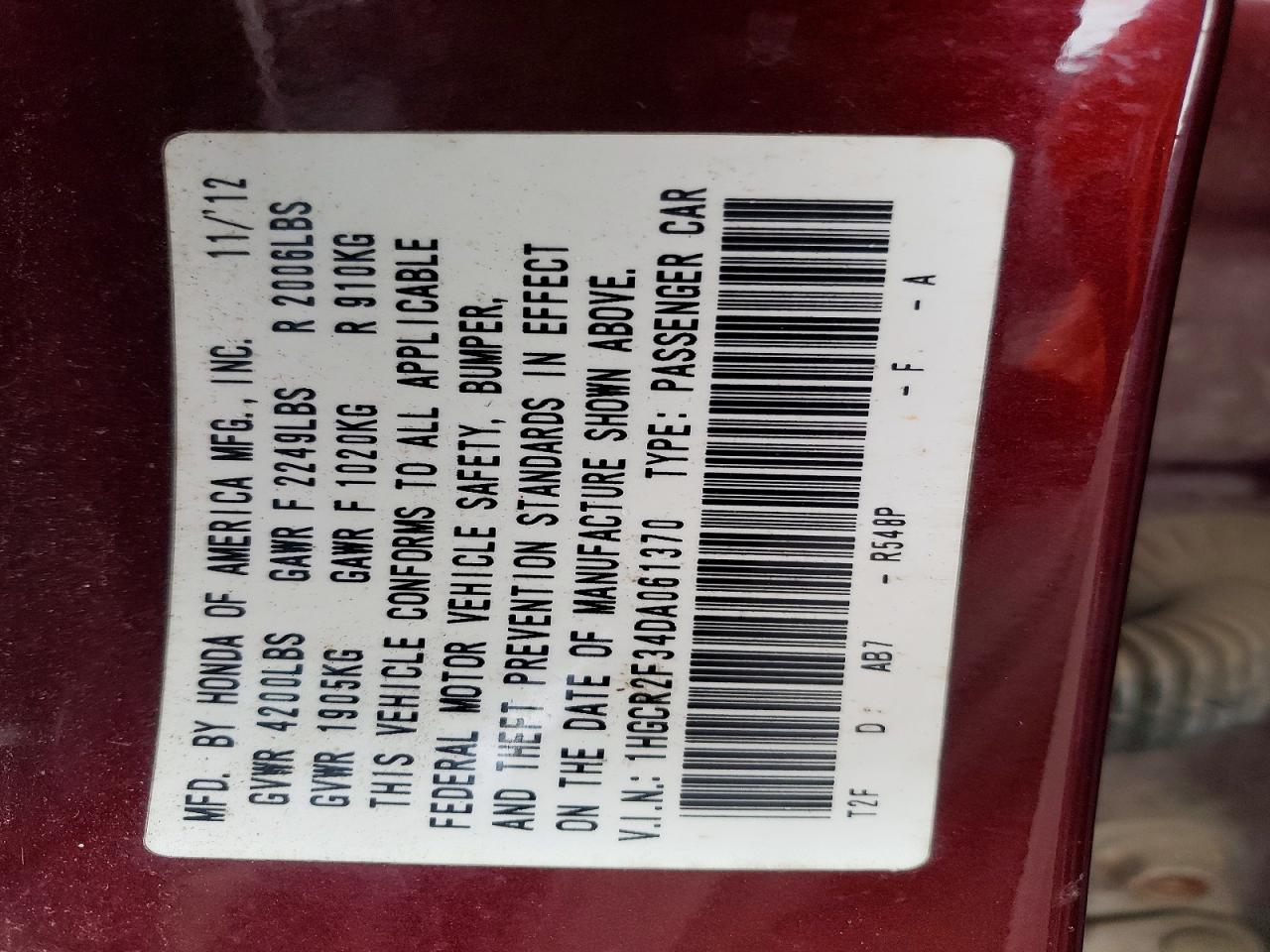 2013 Honda Accord Maroon vin: 1HGCR2F34DA061370