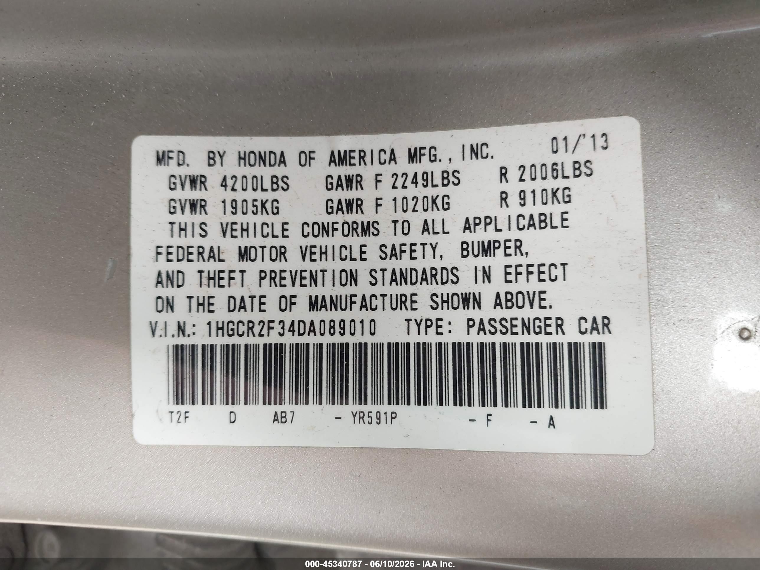 2013 Honda Accord Lx Gold vin: 1HGCR2F34DA089010