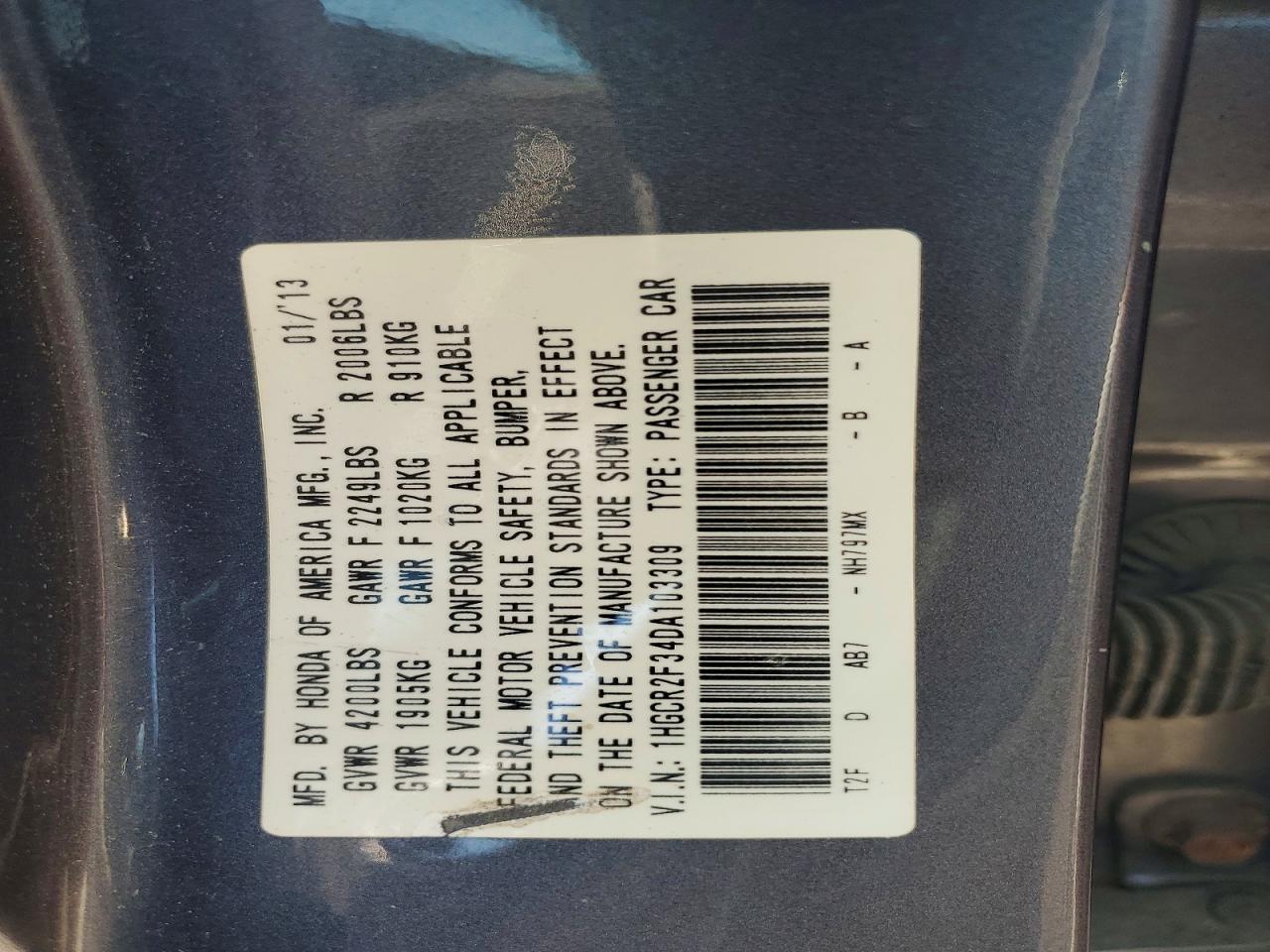 2013 Honda Accord Lx Gray vin: 1HGCR2F34DA103309