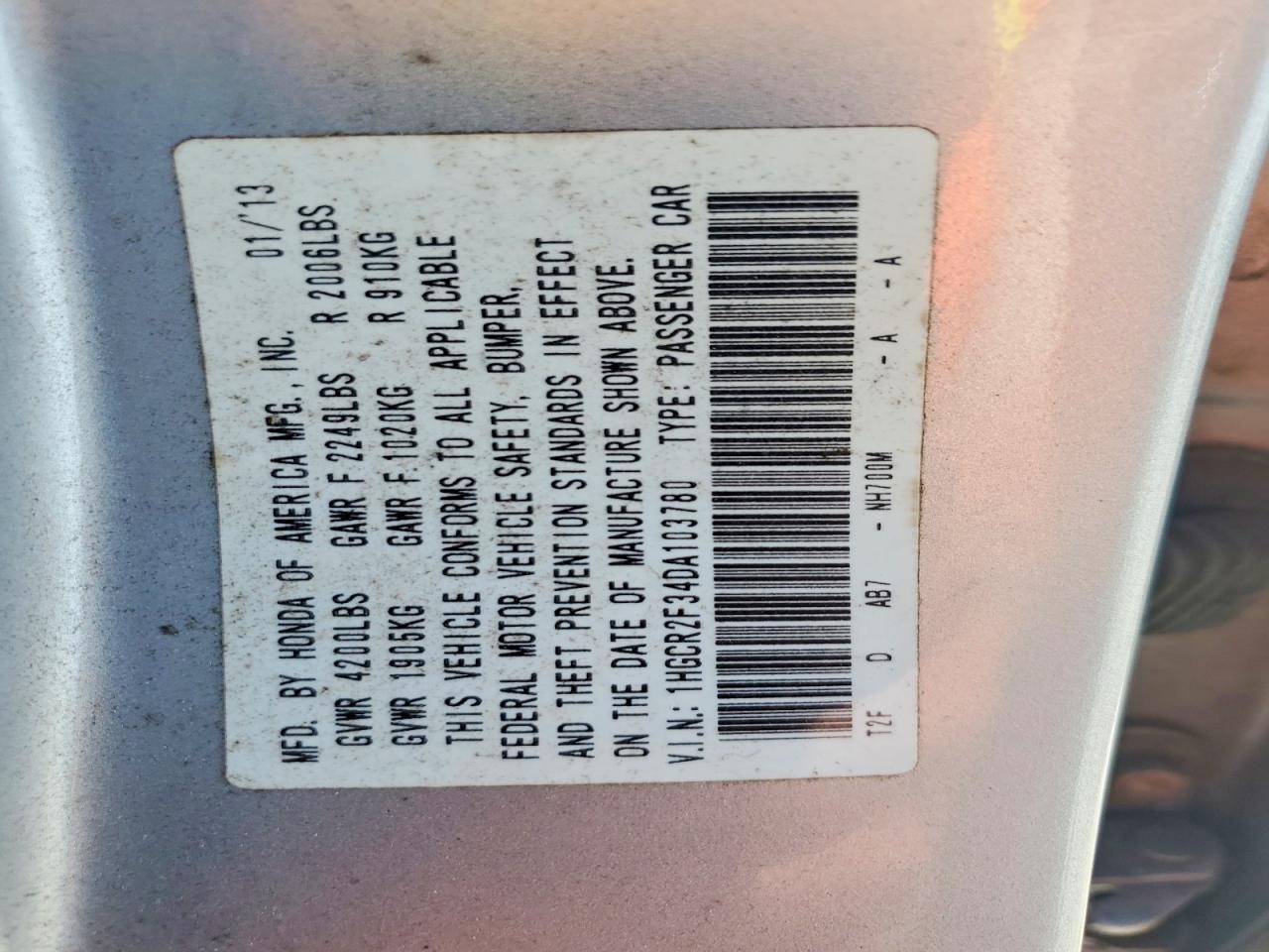 2013 Honda Accord Lx Silver vin: 1HGCR2F34DA103780