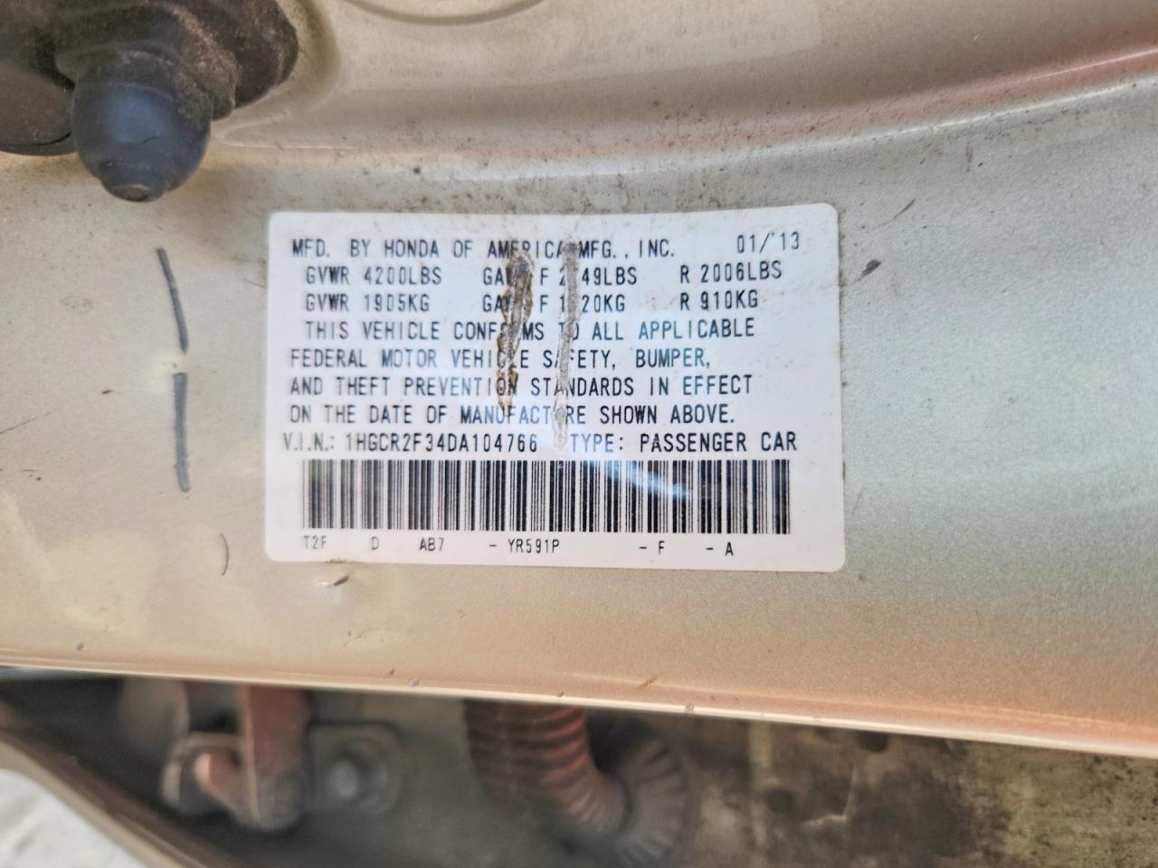 2013 Honda Accord Lx Tan vin: 1HGCR2F34DA104766