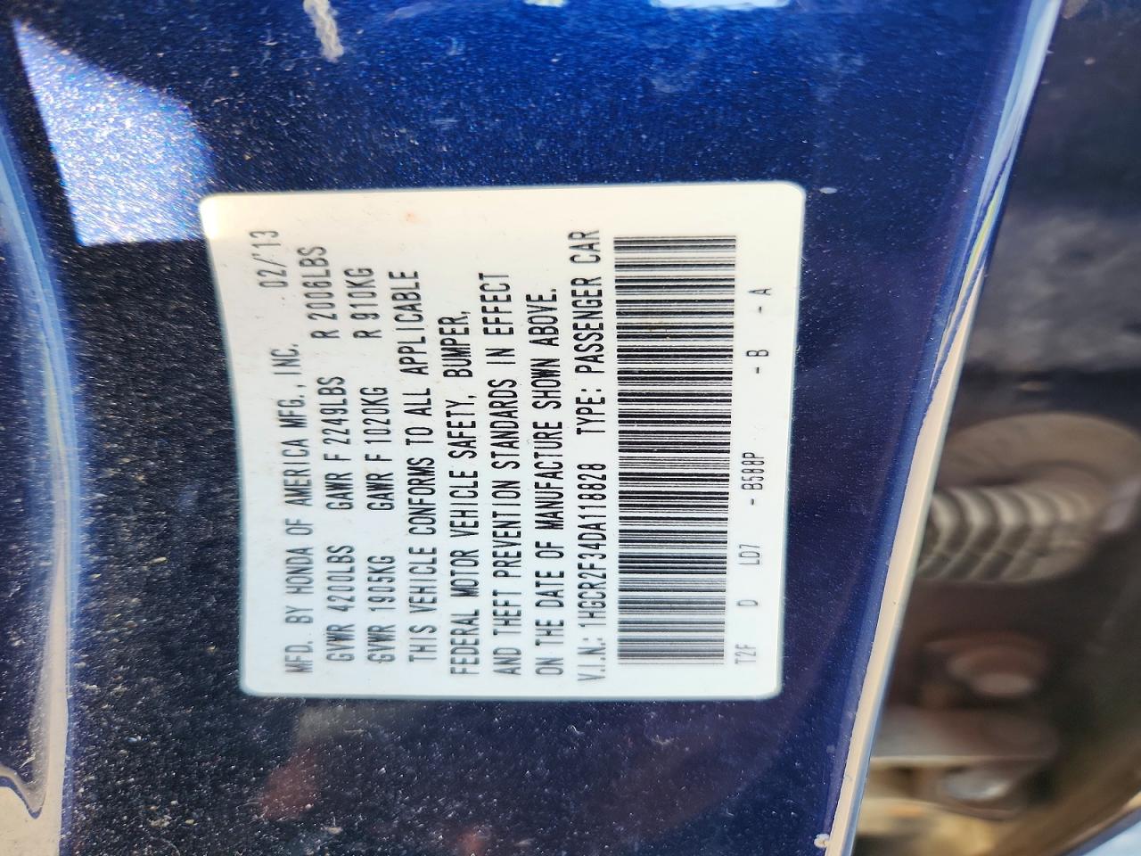 2013 Honda Accord Lx Blue vin: 1HGCR2F34DA118828