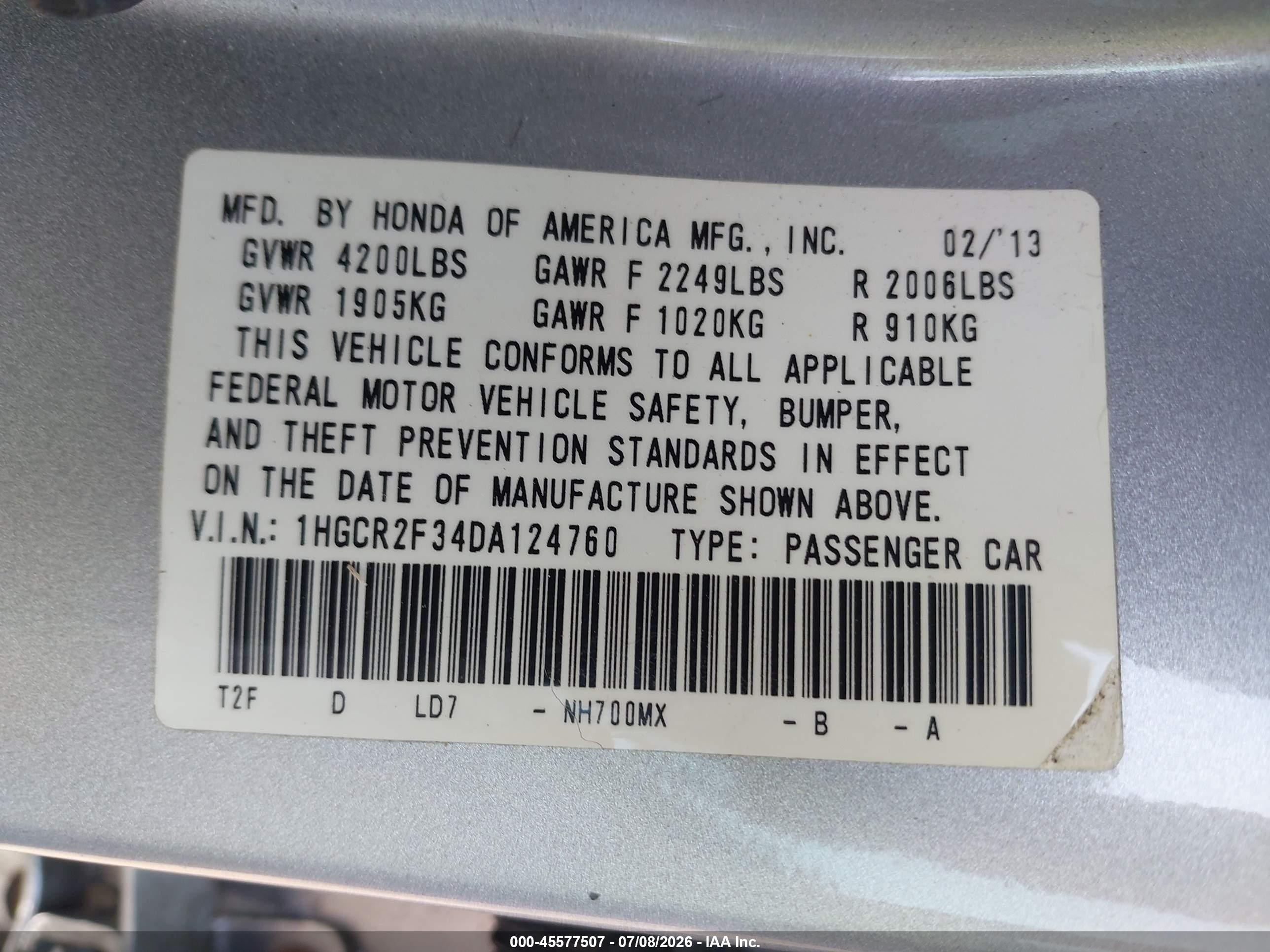 2013 Honda Accord Lx Gray vin: 1HGCR2F34DA124760
