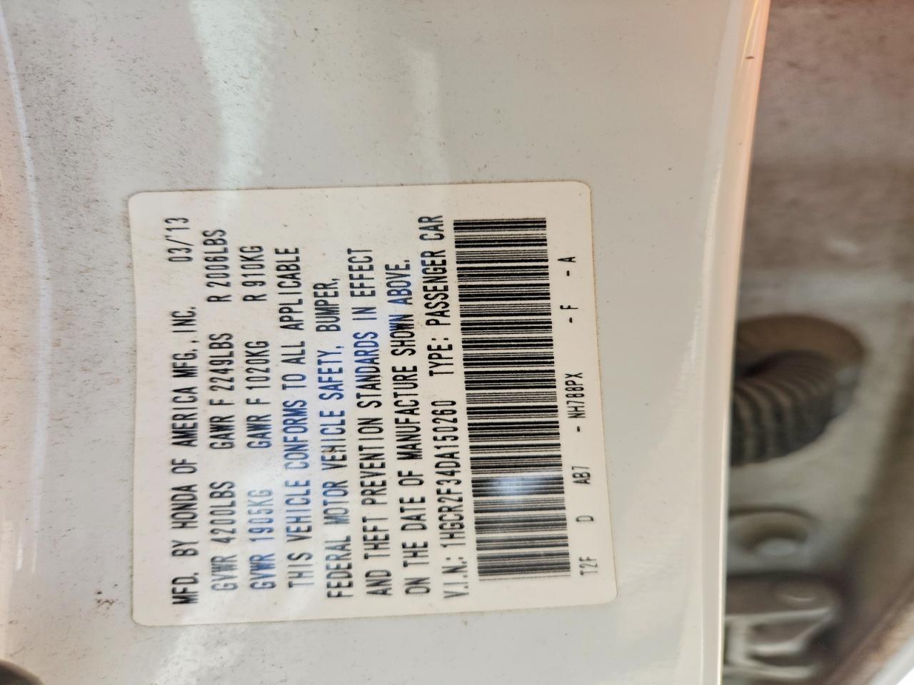 2013 Honda Accord Lx White vin: 1HGCR2F34DA150260