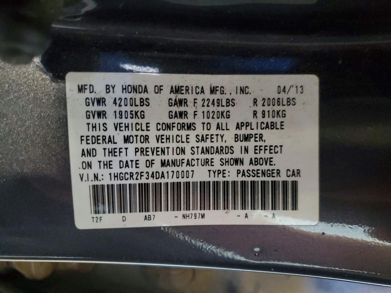 2013 Honda Accord Lx Gray vin: 1HGCR2F34DA170007