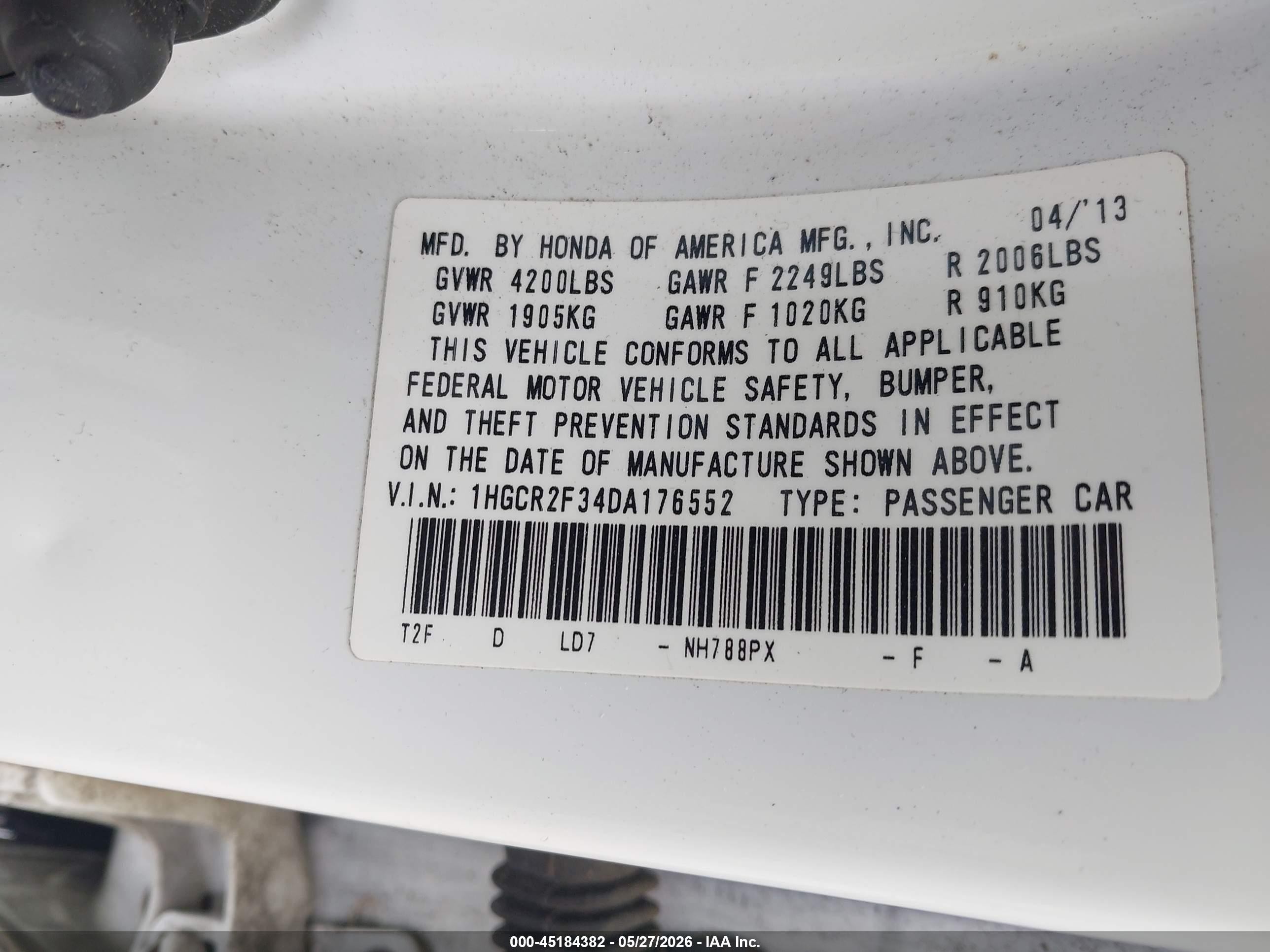 2013 Honda Accord Lx White vin: 1HGCR2F34DA176552