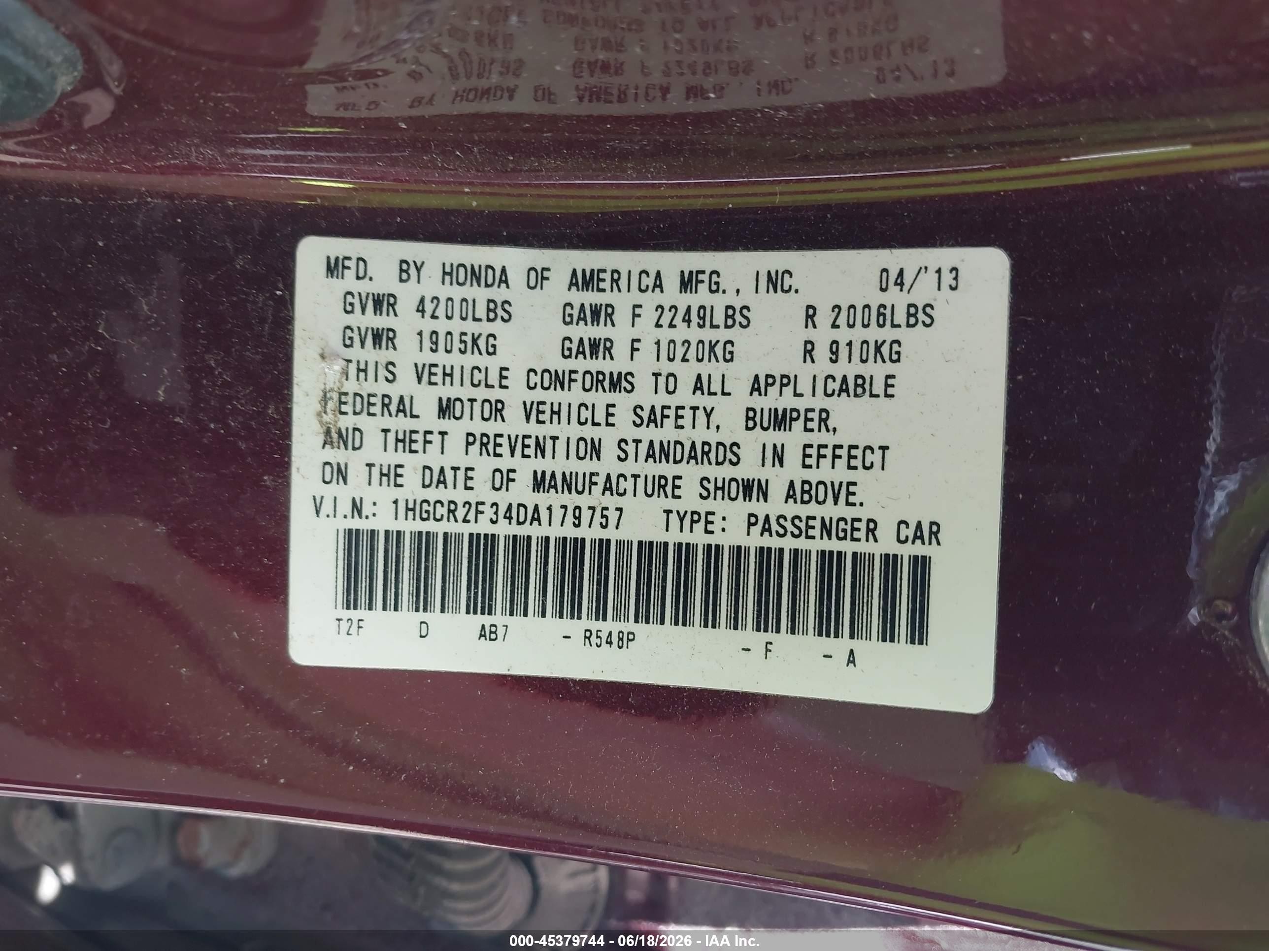 2013 Honda Accord Lx Purple vin: 1HGCR2F34DA179757