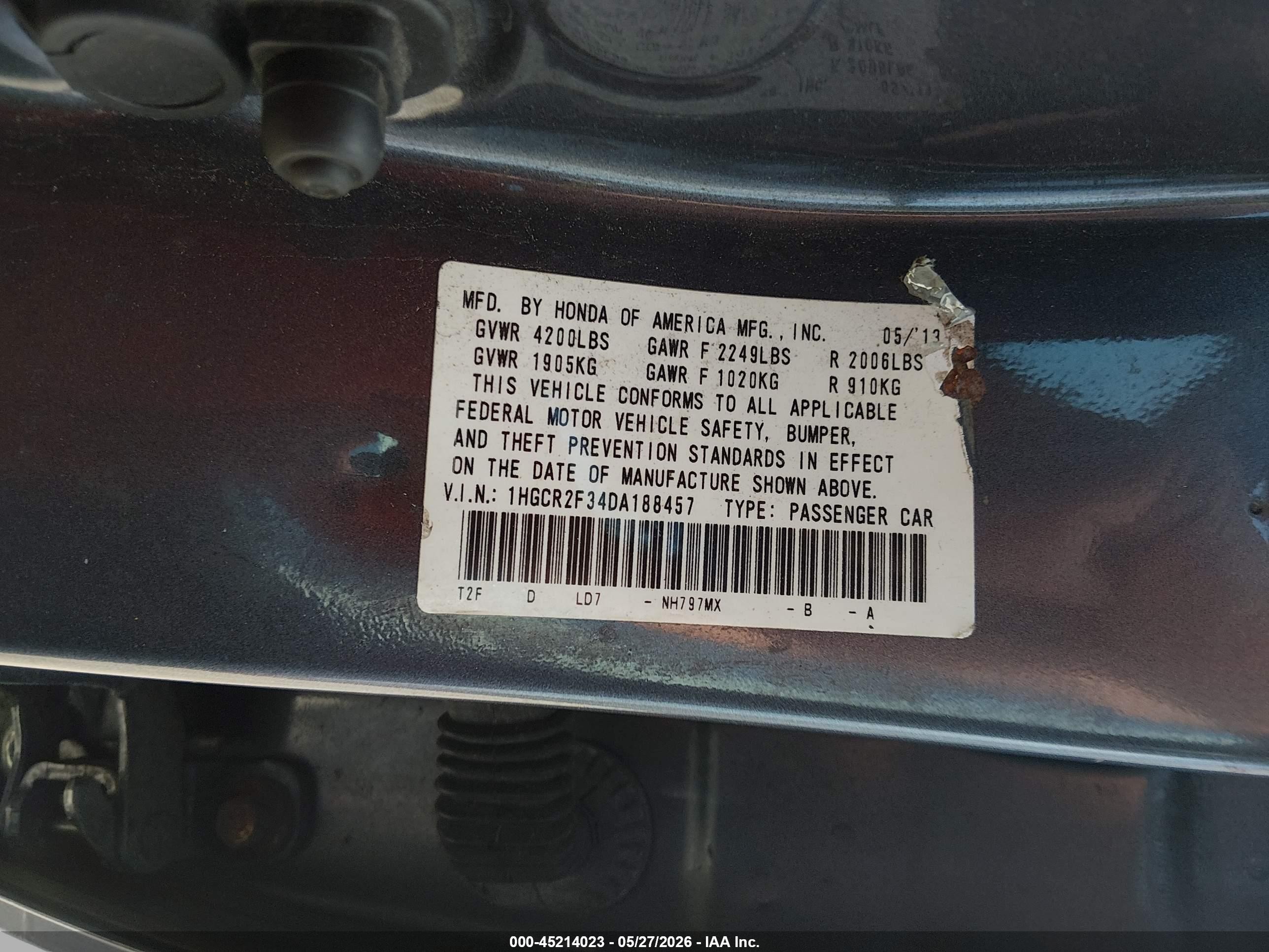 2013 Honda Accord Lx Gray vin: 1HGCR2F34DA188457