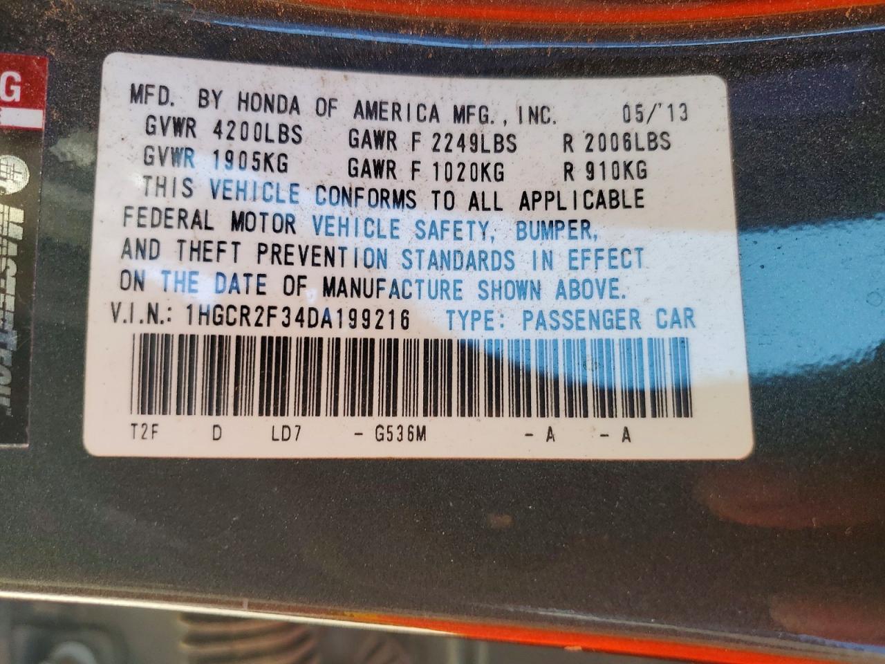 2013 Honda Accord Lx Серый vin: 1HGCR2F34DA199216