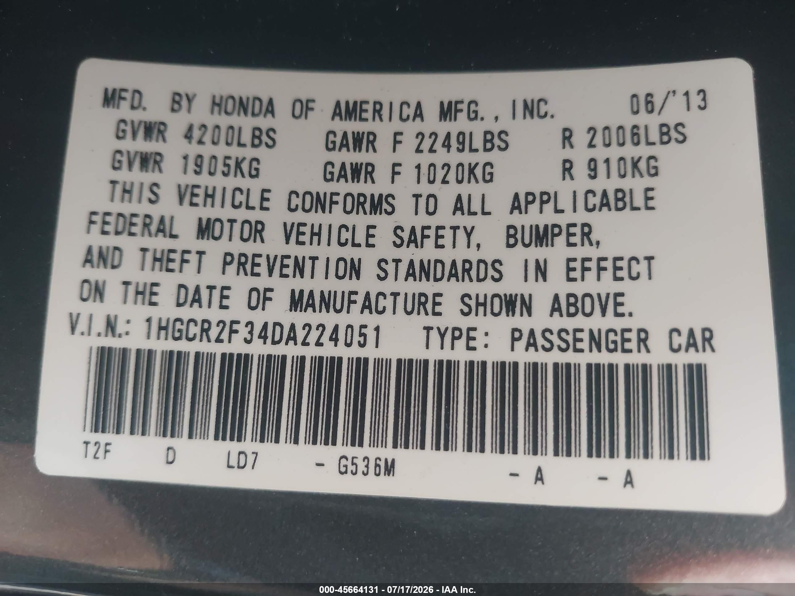 2013 Honda Accord Lx Gray vin: 1HGCR2F34DA224051