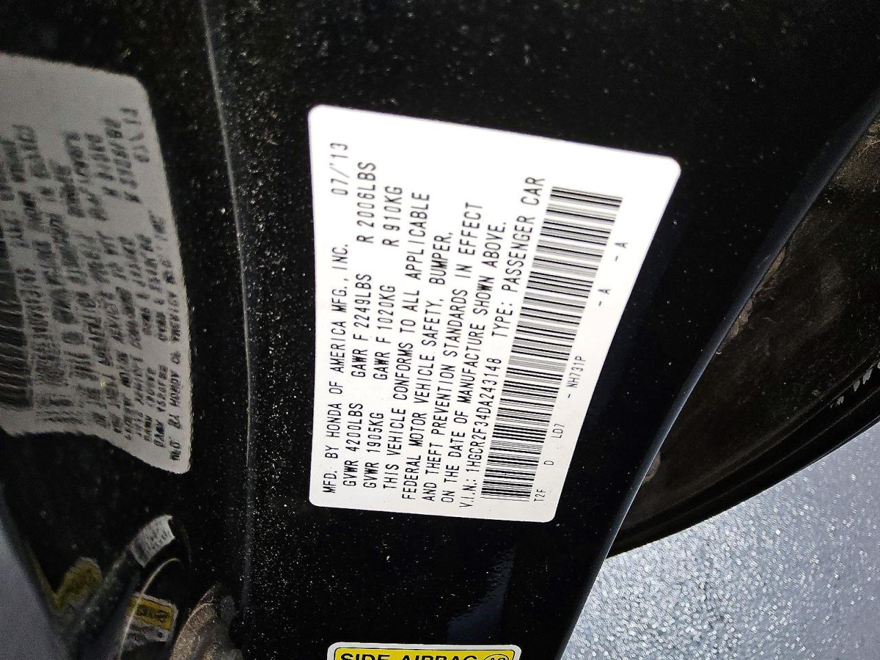 2013 Honda Accord Lx Черный vin: 1HGCR2F34DA243148