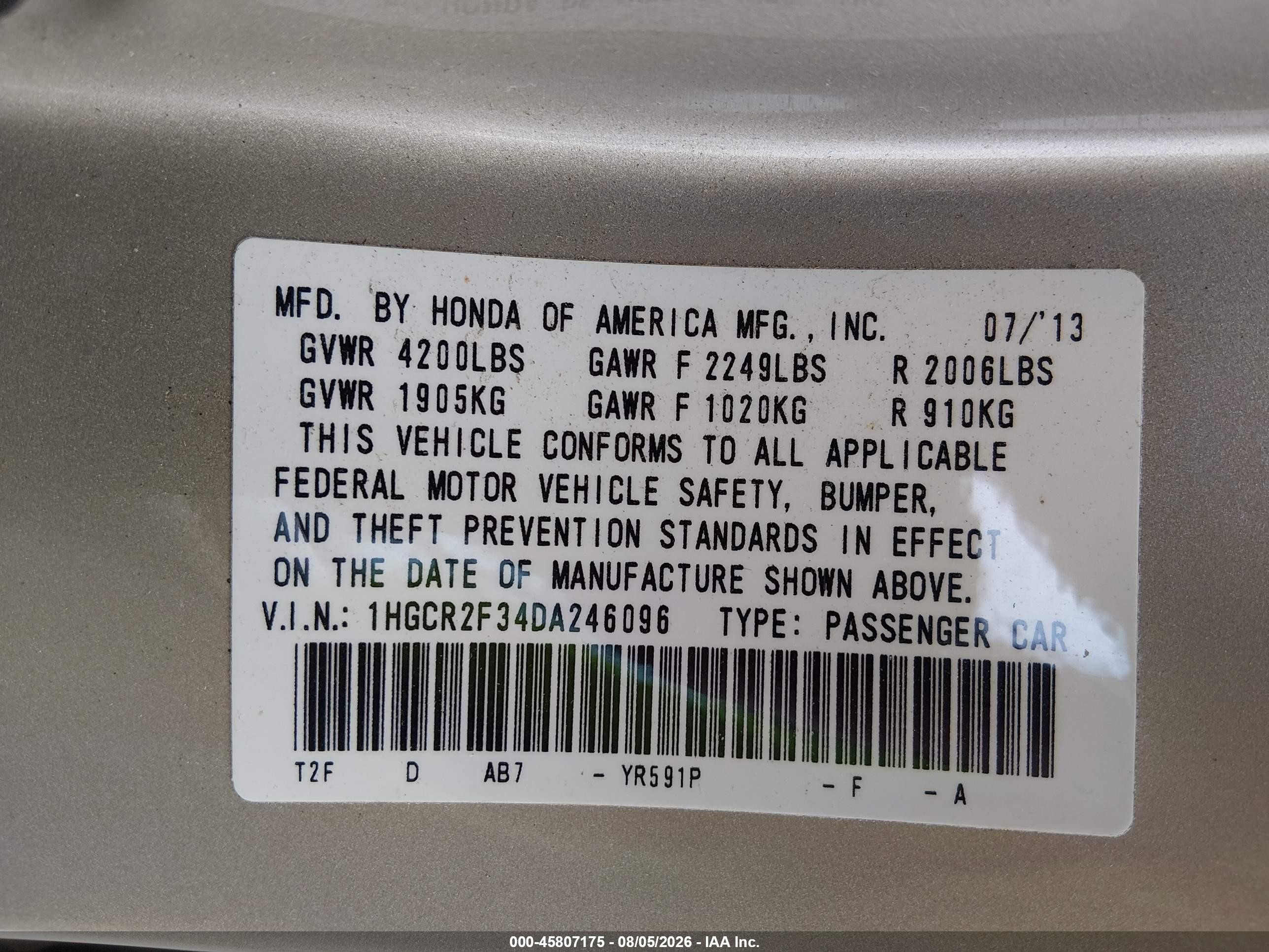 2013 Honda Accord Lx Золотой vin: 1HGCR2F34DA246096