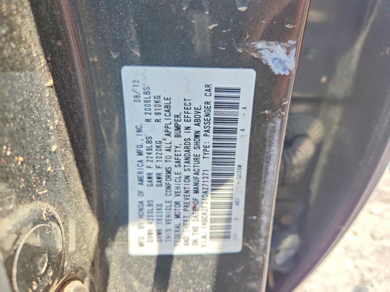 2013 Honda Accord Lx Gray vin: 1HGCR2F34DA271371