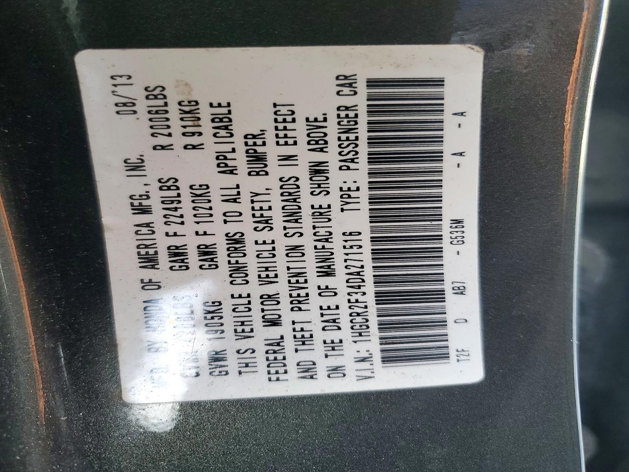 2013 Honda Accord Lx Green vin: 1HGCR2F34DA271516