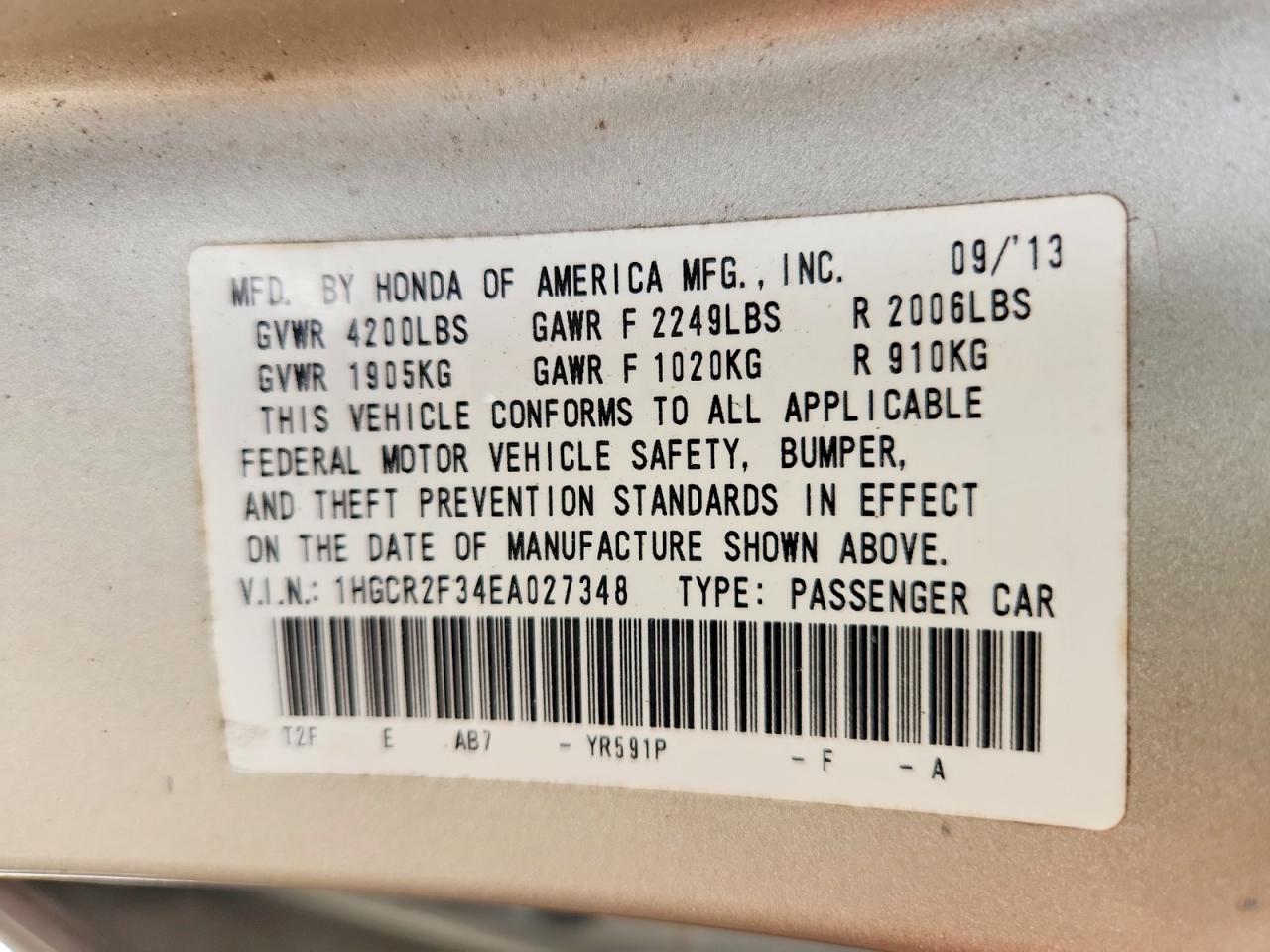 2014 Honda Accord Lx Gold vin: 1HGCR2F34EA027348